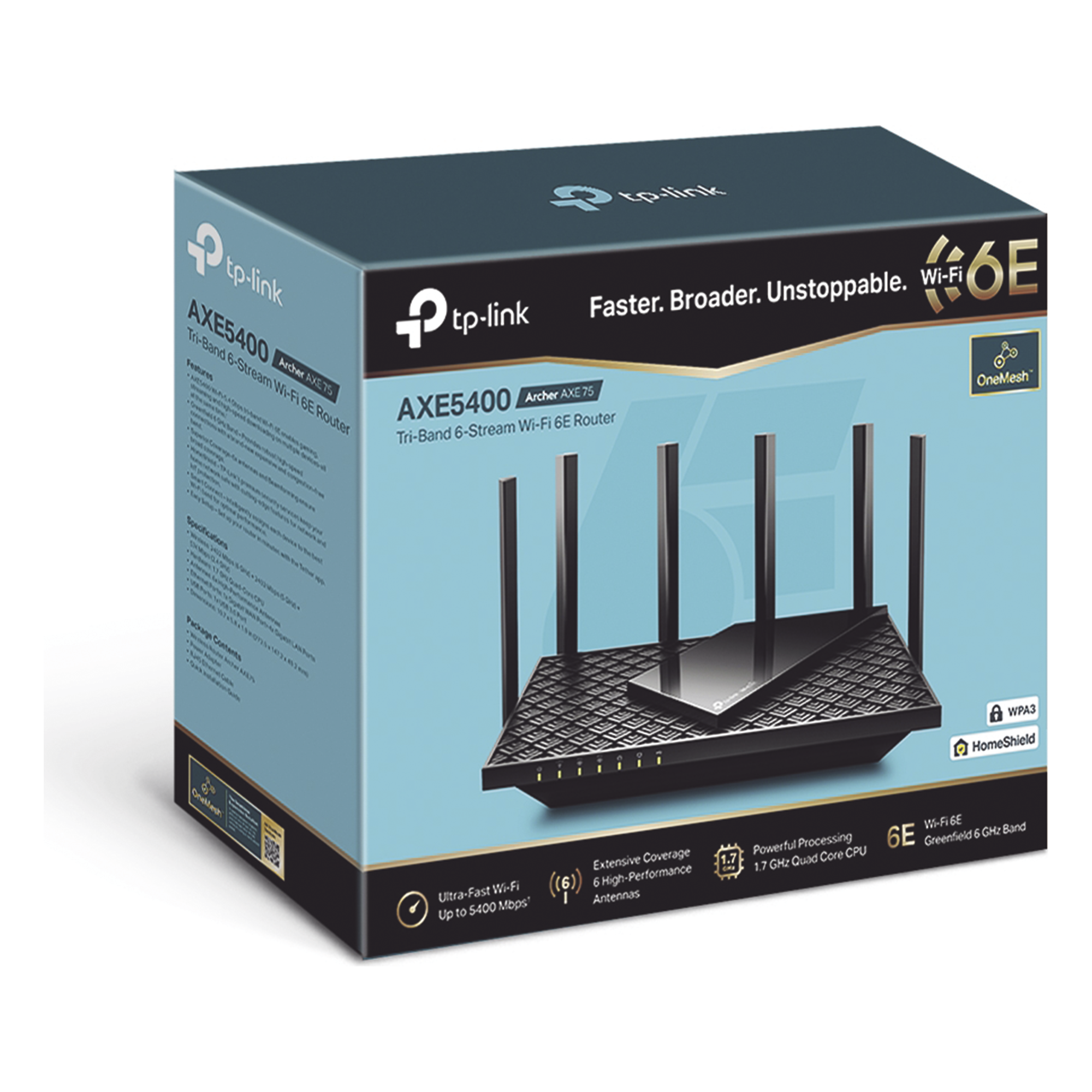 Router Tri-Band Wi-Fi 6E / AX5400 / 1 WAN Gigabit + 4 LAN Gigabit / OFDMA / Beamforming / WPA3 / EasyMesh