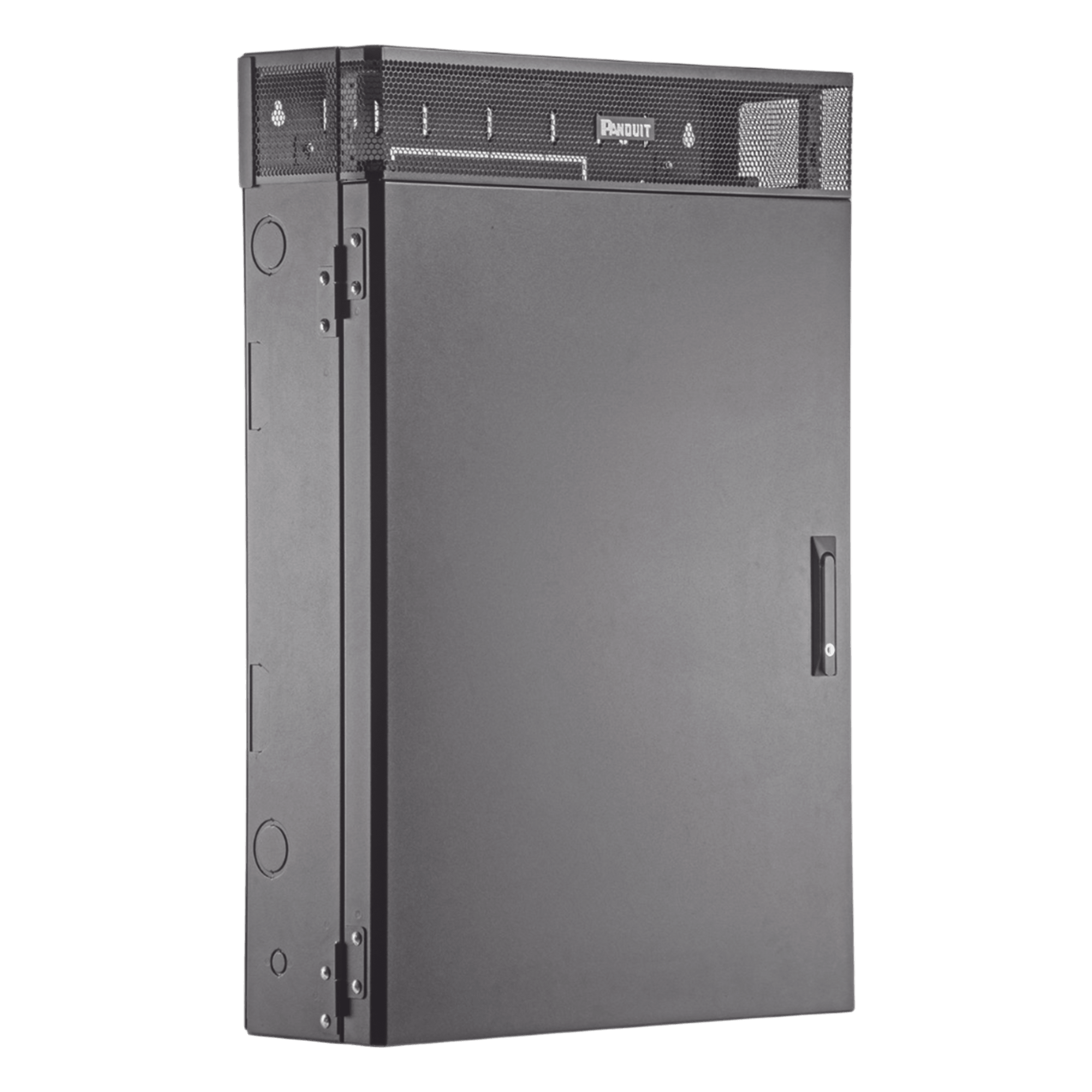 Gabinete de Montaje en Pared TrueEdge™, Con 3 UR para Equipo Activo y 3 UR para Paneles de Parcheo, Fabricado en Acero, Color Negro — PANDUIT · SKU WME3BL