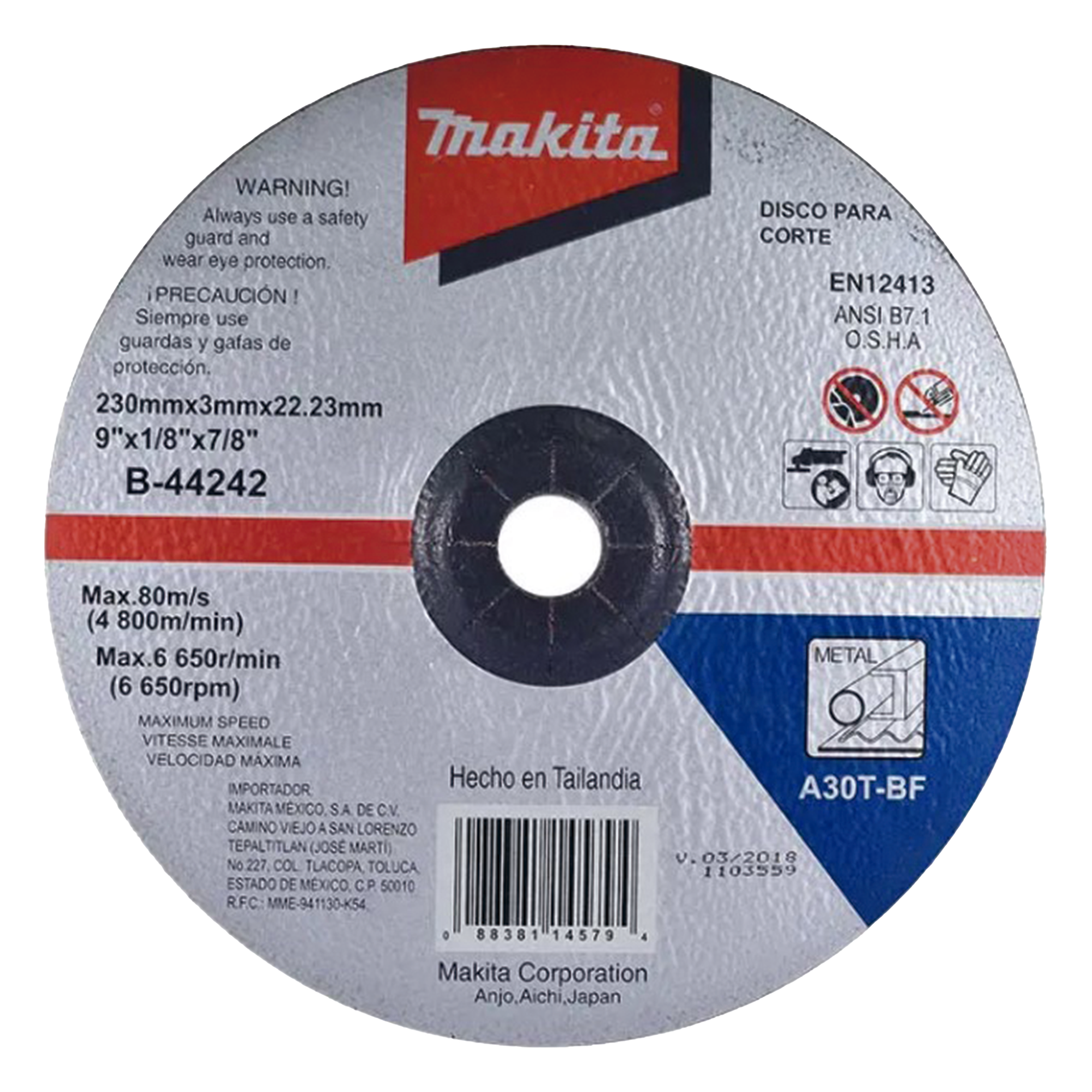 Disco de corte para metal de 9" — MAKITA · SKU B-44242
