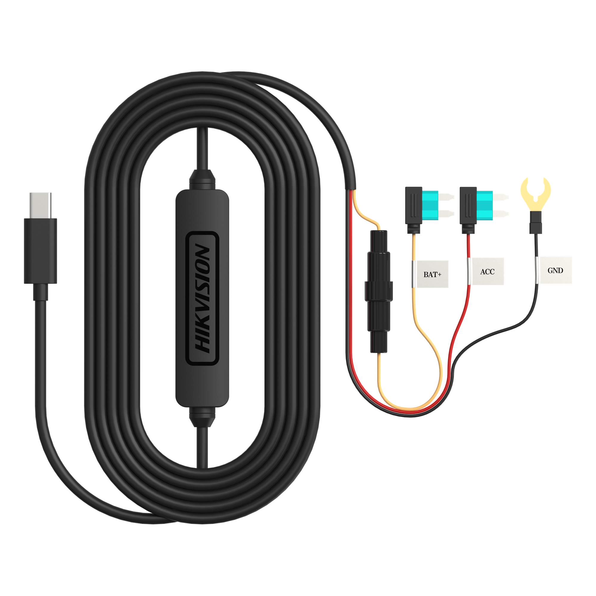 Adaptador Buck DC-DC / Entrada 12-24V DC / Salida 5V MicroUSB / Protección Baja Tensión 11.3V / Cable 3.4 m (11.2 ft) — HIKVISION · SKU AE-DF7351(3.5M)