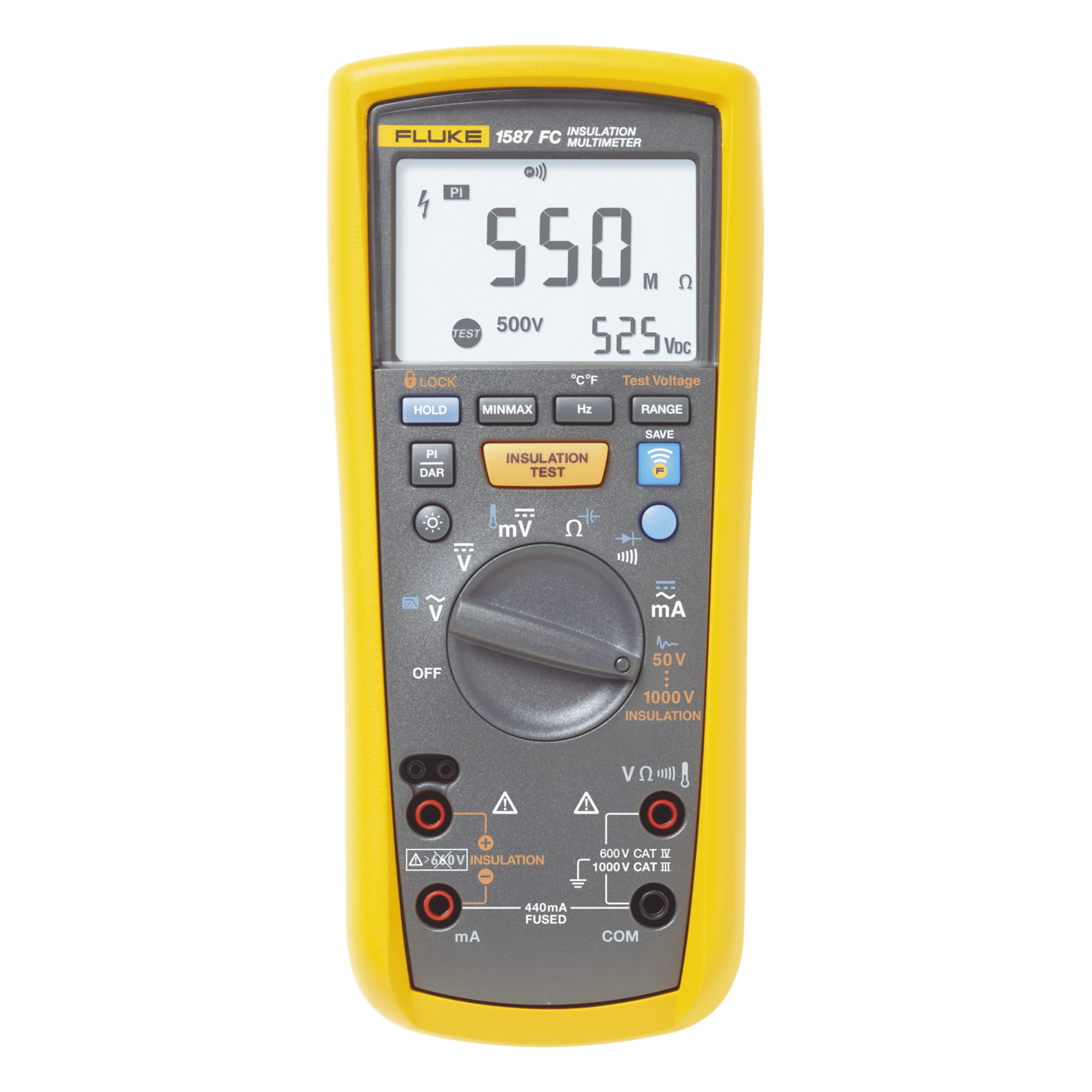 Multímetro de Aislamiento 0.01 MΩ - 2GΩ . Prueba de 50V - 1000V. Compatible con FLUKE CONNECT