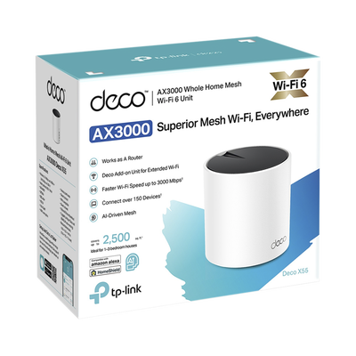 Router Inalámbrico MESH Interior para Hogar / Doble Banda Wi-Fi 6 AX3000 Mbps / 3 Puerto Gigabit WAN/LAN / 2 Antenas Internas / Administración Mediante la App Deco (iOS, Android) / Protección HomeShield
