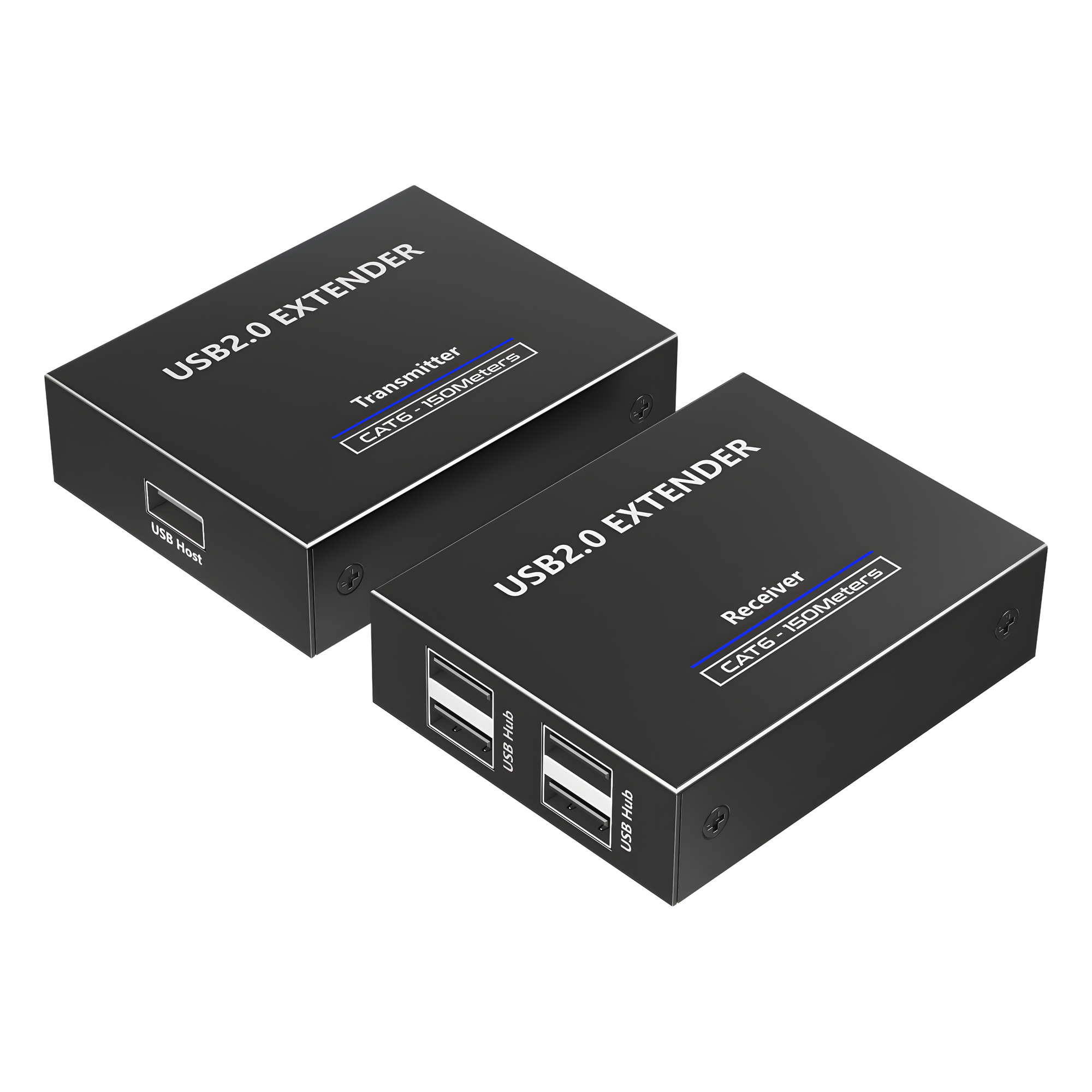 Kit EXTENSOR USB 2.0 de 4 Puertos para Distancias de Hasta 150 m | Soporta USB 2.0, USB 1.1 y USB 1.0 | UTP Cat 5e/6/6a/7 | Soporta Switch Gigabit | Ideal para Cámaras WEB, Impresoras, Escáner, Memorias, Mouse, etc.