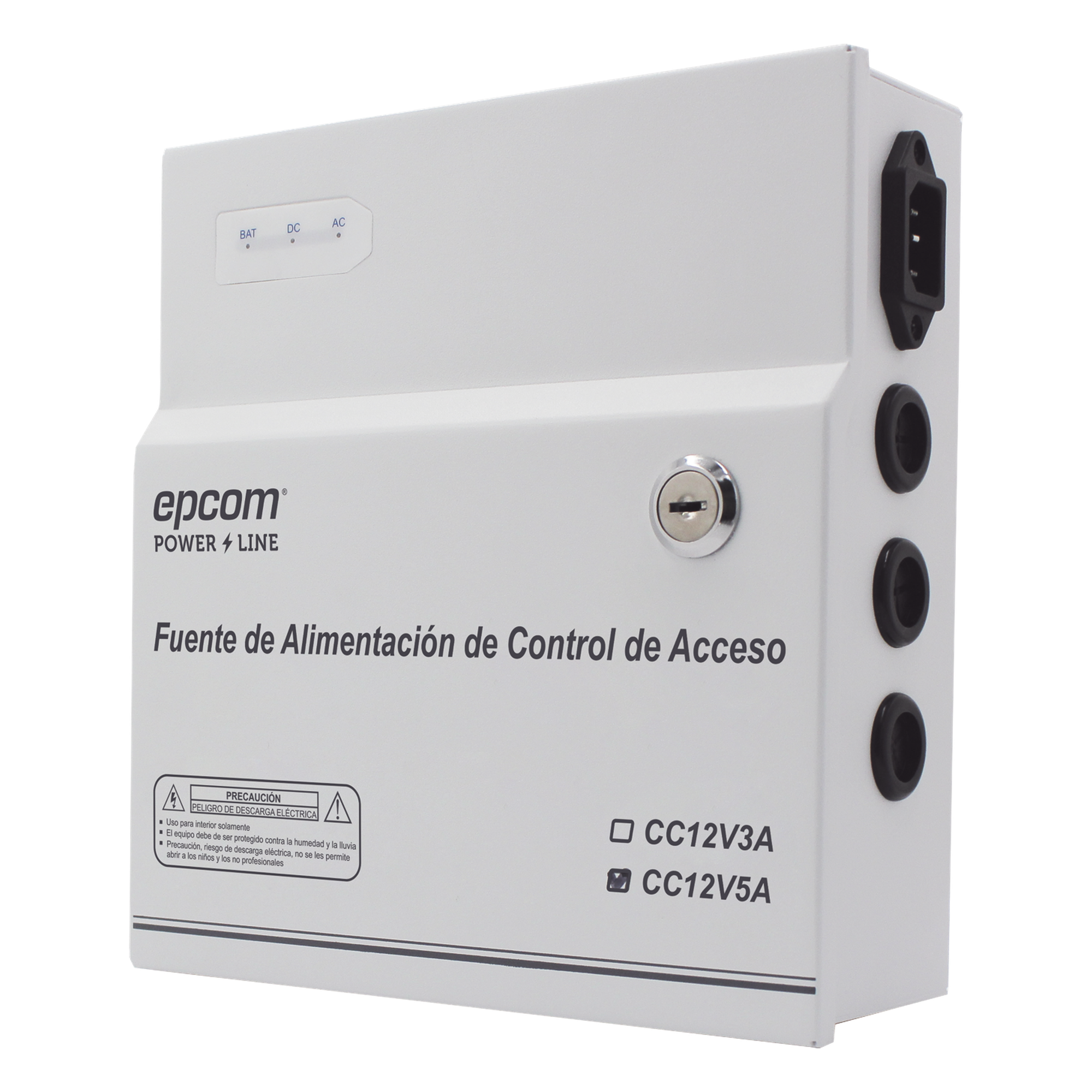 Fuente de Poder / 1 Salida 11-15 Vcc / 5 A / Temporizador Integrado / Con Capacidad de Batería de Respaldo / Requiere Batería / Aplicaciones en sistemas de control de Acceso