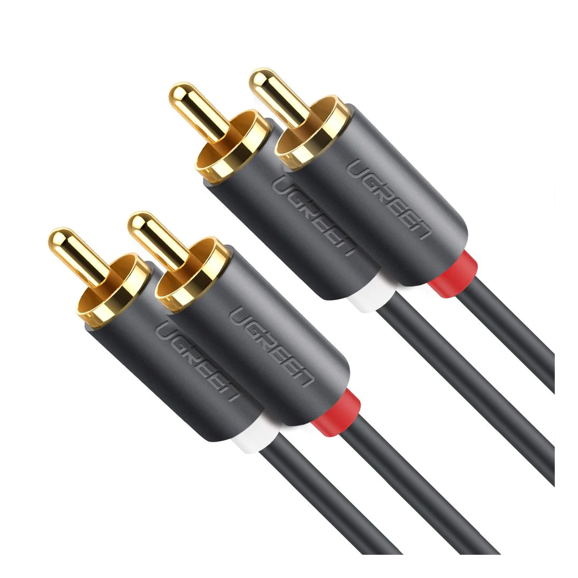 Cable de Audio 2 RCA Macho a 2 RCA Macho / 3 Metros (9.84 Pies) / Color Negro / Alta Calidad / Anillos de Goma para Asegurar un Agarre Firme al Instalar o Quitar el Cable — UGREEN · SKU 10519