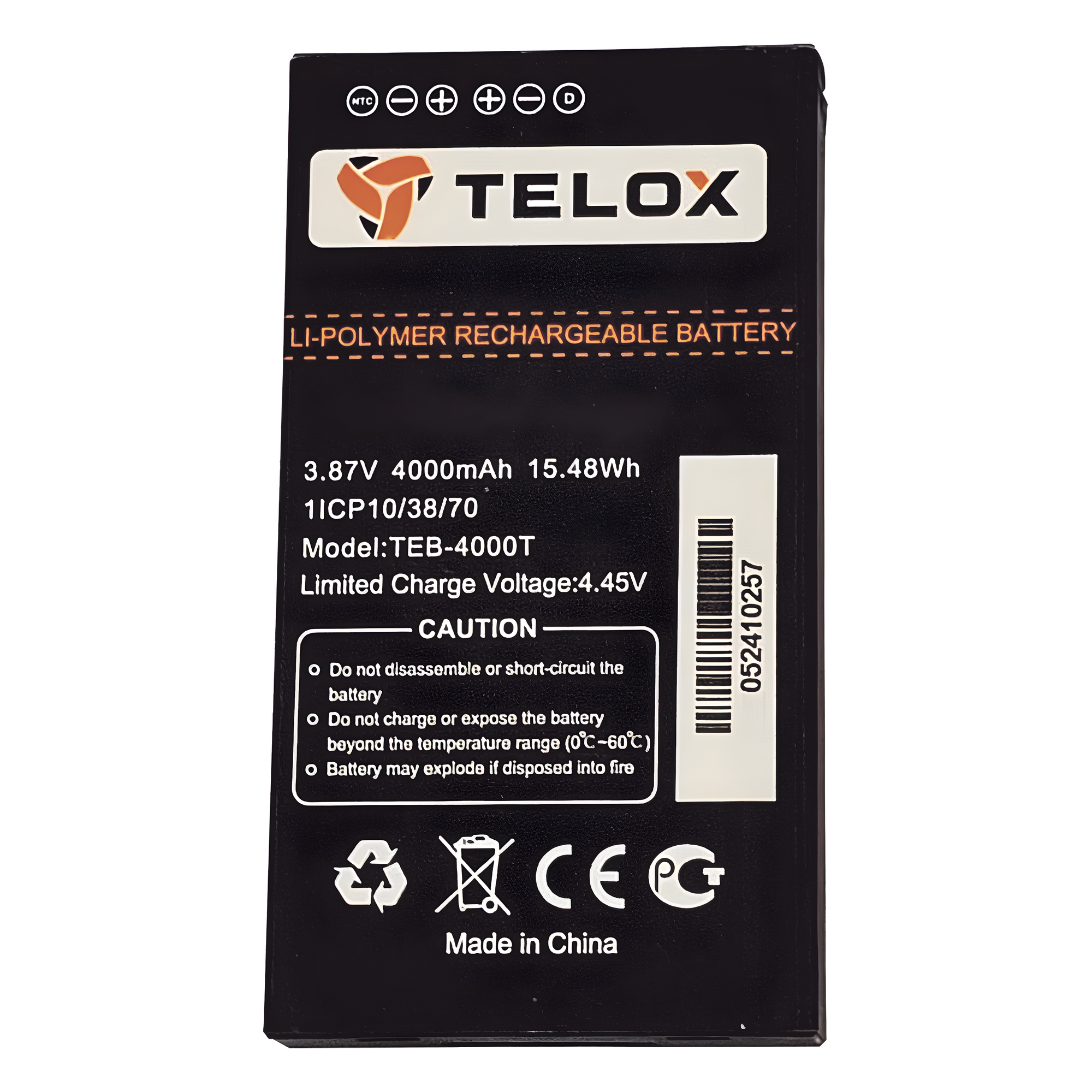 Batería de Li-Ion 4000mA Para Radios MT100 TELOX · SKU TEB4000T