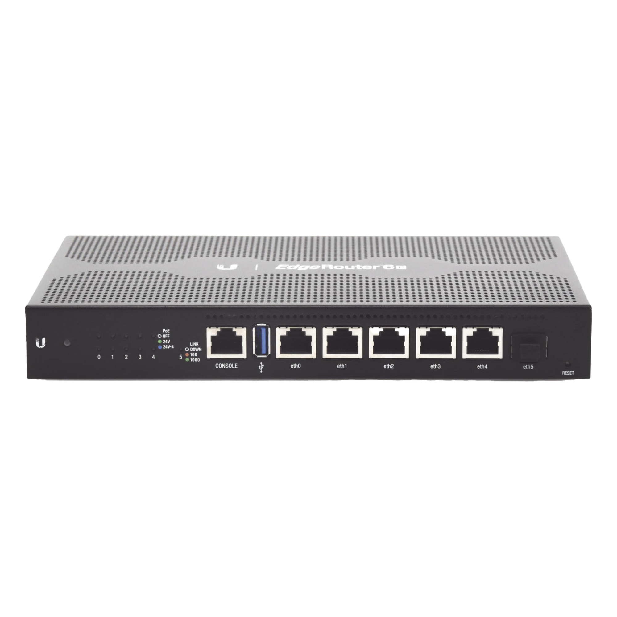 EdgeRouter 6 PoE pasivo 24 V, con 5 puertos 10/100/1000 Mbps + 1 puerto SFP, con funciones avanzadas de ruteo — UBIQUITI · SKU ER-6P
