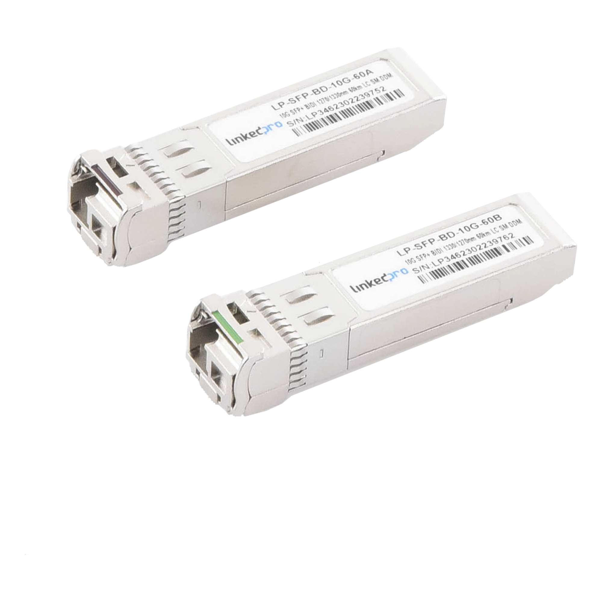 Transceptores Ópticos Bidireccionales SFP+ (Mini-Gbic) / Monomodo 1270 & 1330 nm / 10 Gbps / 10GBASE-BX / Conector LC/UPC Simplex / DDM / Hasta 60 km / 2 Piezas — LINKEDPRO BY EPCOM · SKU LP-SFP-BD-10G-60