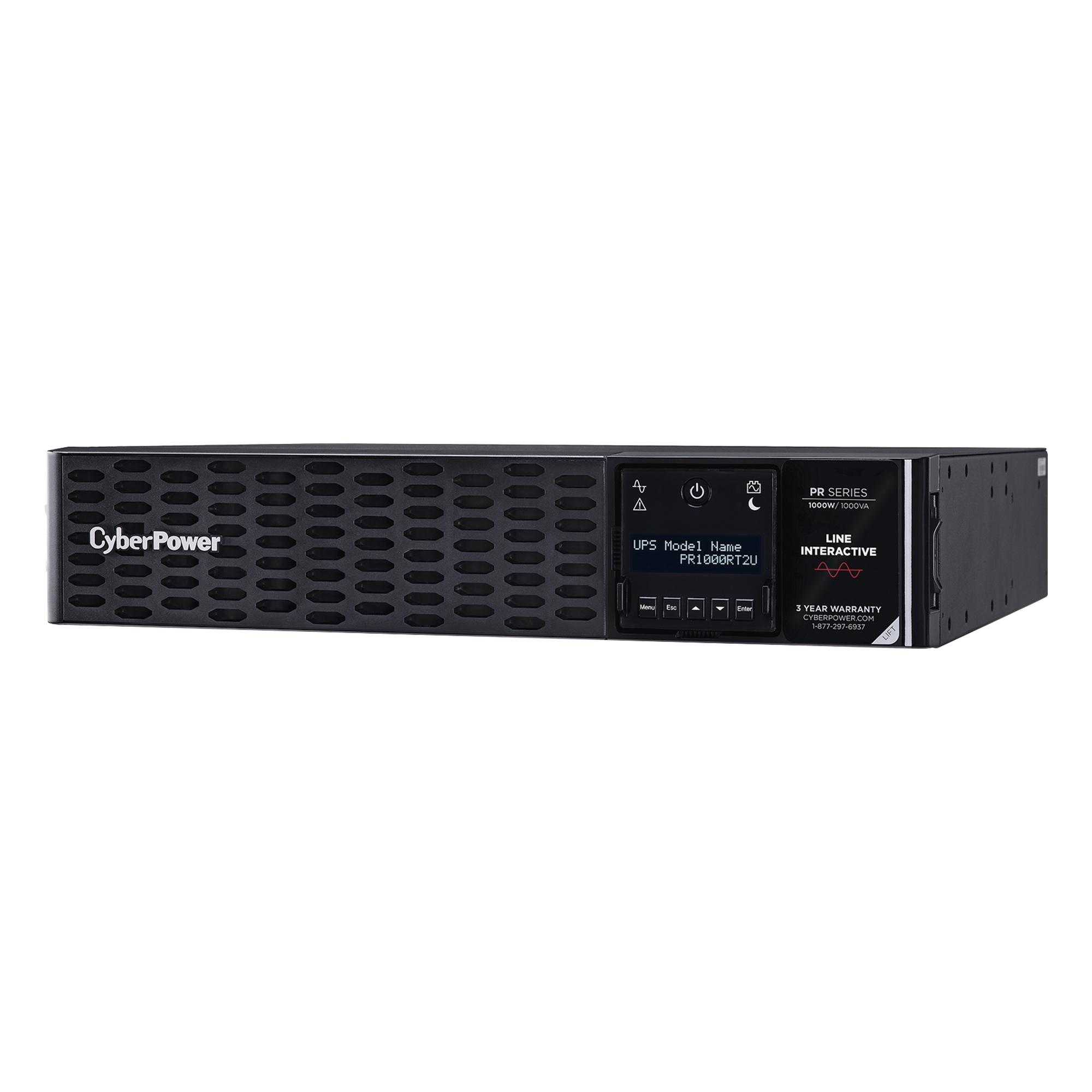 UPS de 1000 VA /1000 W, Topología Línea Interactiva, Entrada 120 Vca NEMA 5-15P, Onda Senoidal Pura, Torre o Rack 2 UR, Con 8 Tomas NEMA 5-15R