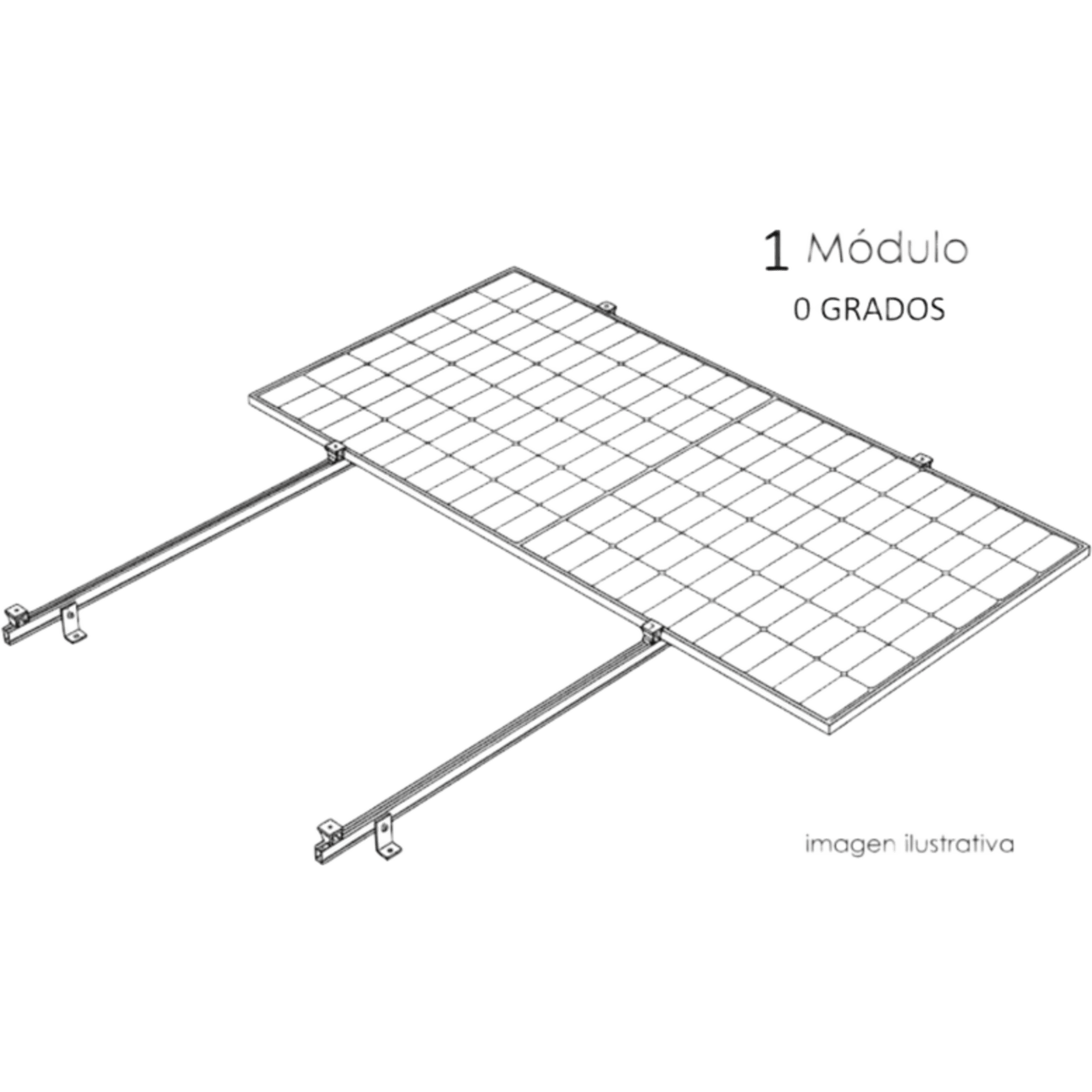 Sistema de Montaje Solar / Techo Plano / 1 Módulo / Inclinación 15° / Resistencia Viento 140 km/h / Área 4 m² (43.1 ft²) — BASEL · SKU KITBASEL1X1A0