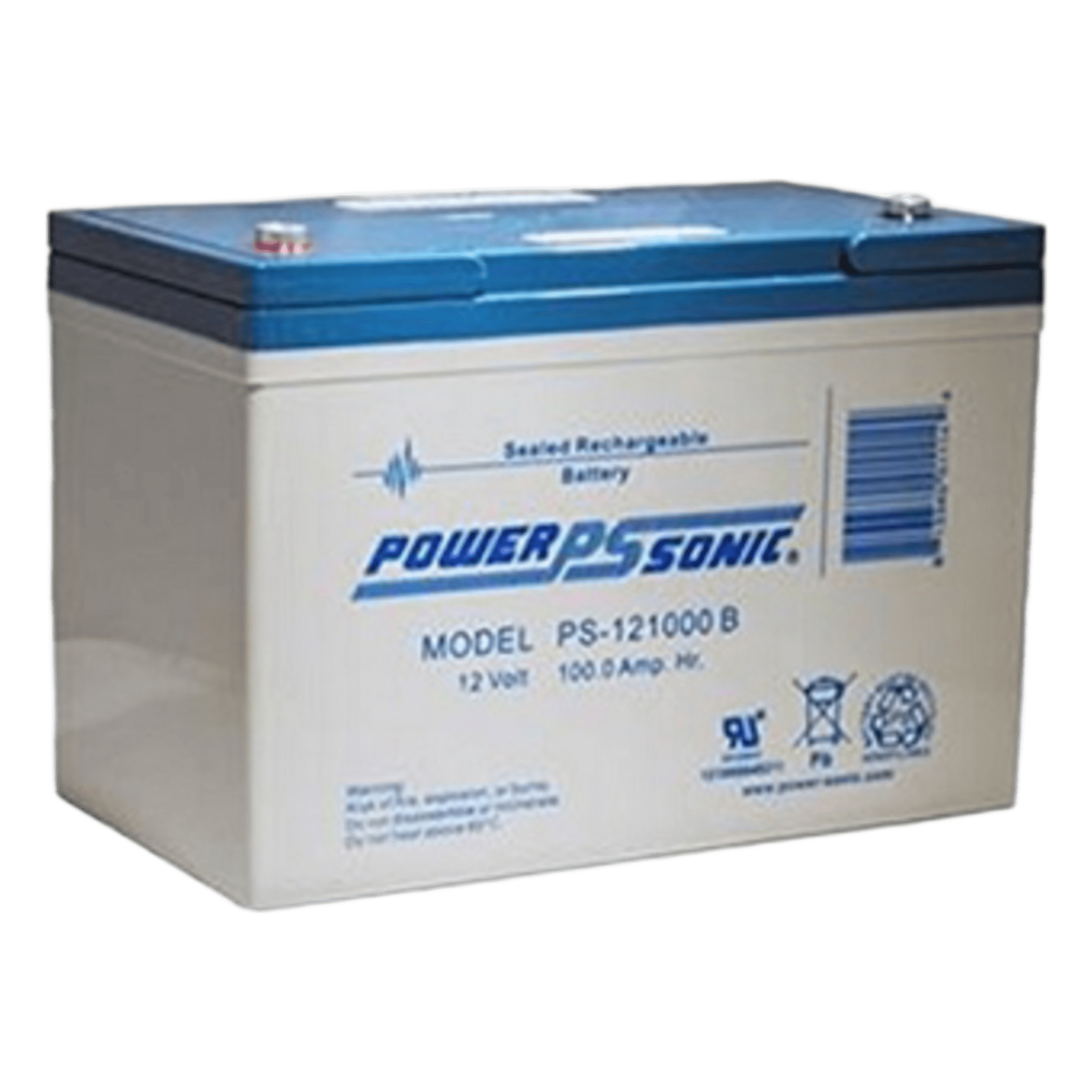 Batería 12V, 100AH, Para Respaldo, Tecnologías AGM/VRLA, 10-12 Años Vida Útil, Terminales B (M6), Reconocida UL — POWER SONIC · SKU PS-121000-B