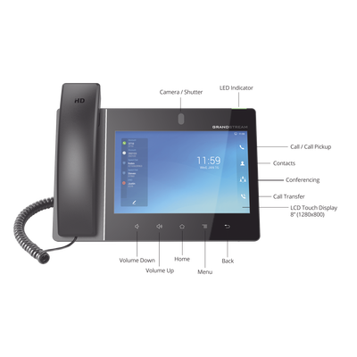 Video teléfono IP empresarial Android con pantalla táctil (1280x800) hasta 16 líneas y 16 cuentas SIP