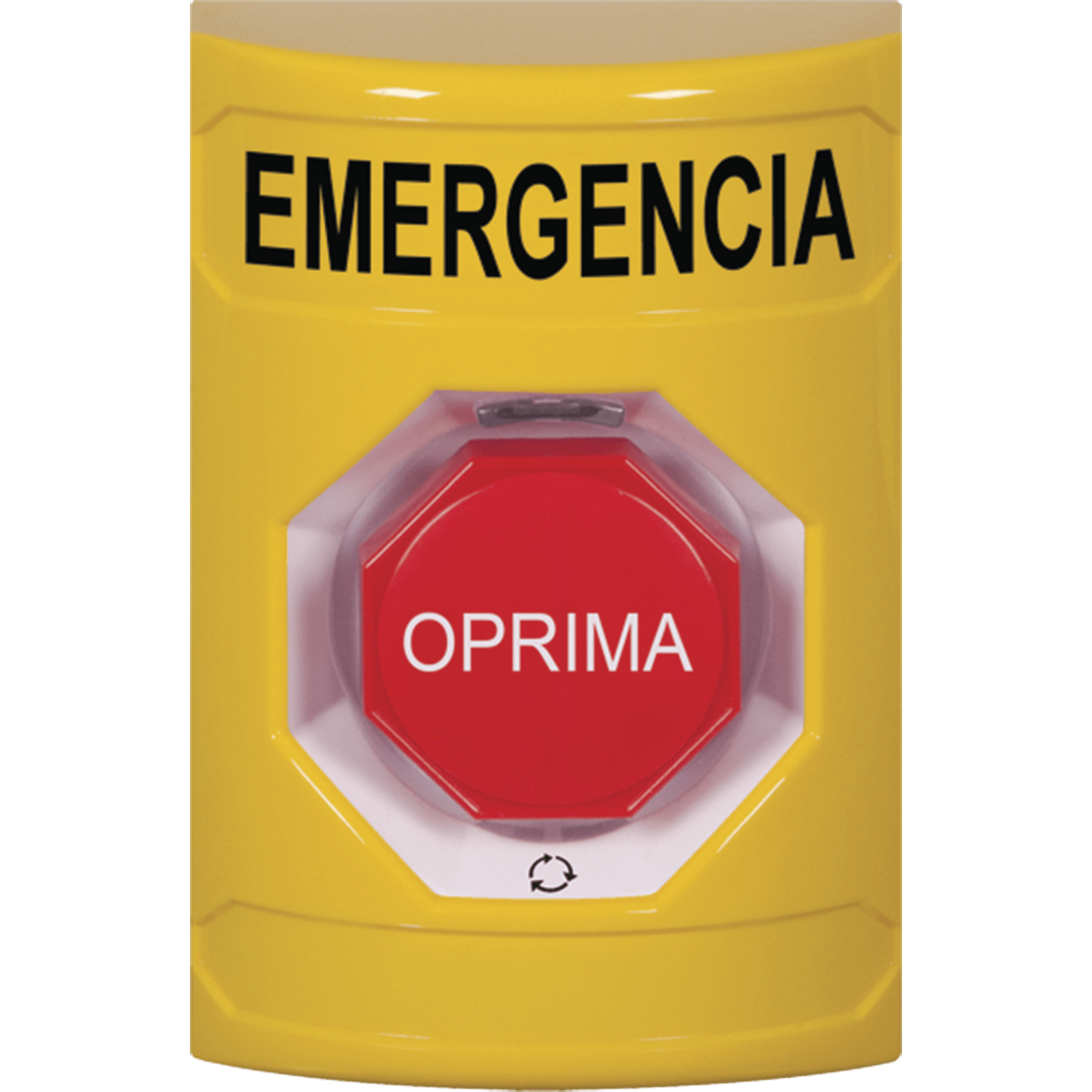 Botón de Emergencia en Español, Color Amarillo, Acción Mantenida, Girar para Restablecer y LED Multicolor