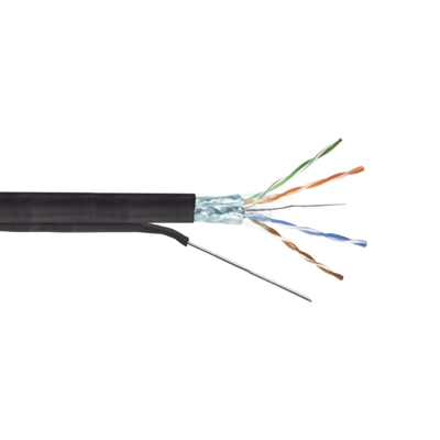 Bobina de Cable FTP con Mensajero de Acero de 305 Metros (1000 Pies) Cat6+ Calibre 23, Color Negro, para Aplicaciones en Video Vigilancia y Redes de Datos / Uso en Intemperie y Aplicaciones Aéreas