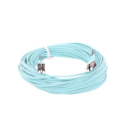 Jumper de Fibra Optica Multimodo 50/125 OM4, LC-LC Duplex, OFNR (Riser), Color Aqua, 20 Metros (65.62 Pies)