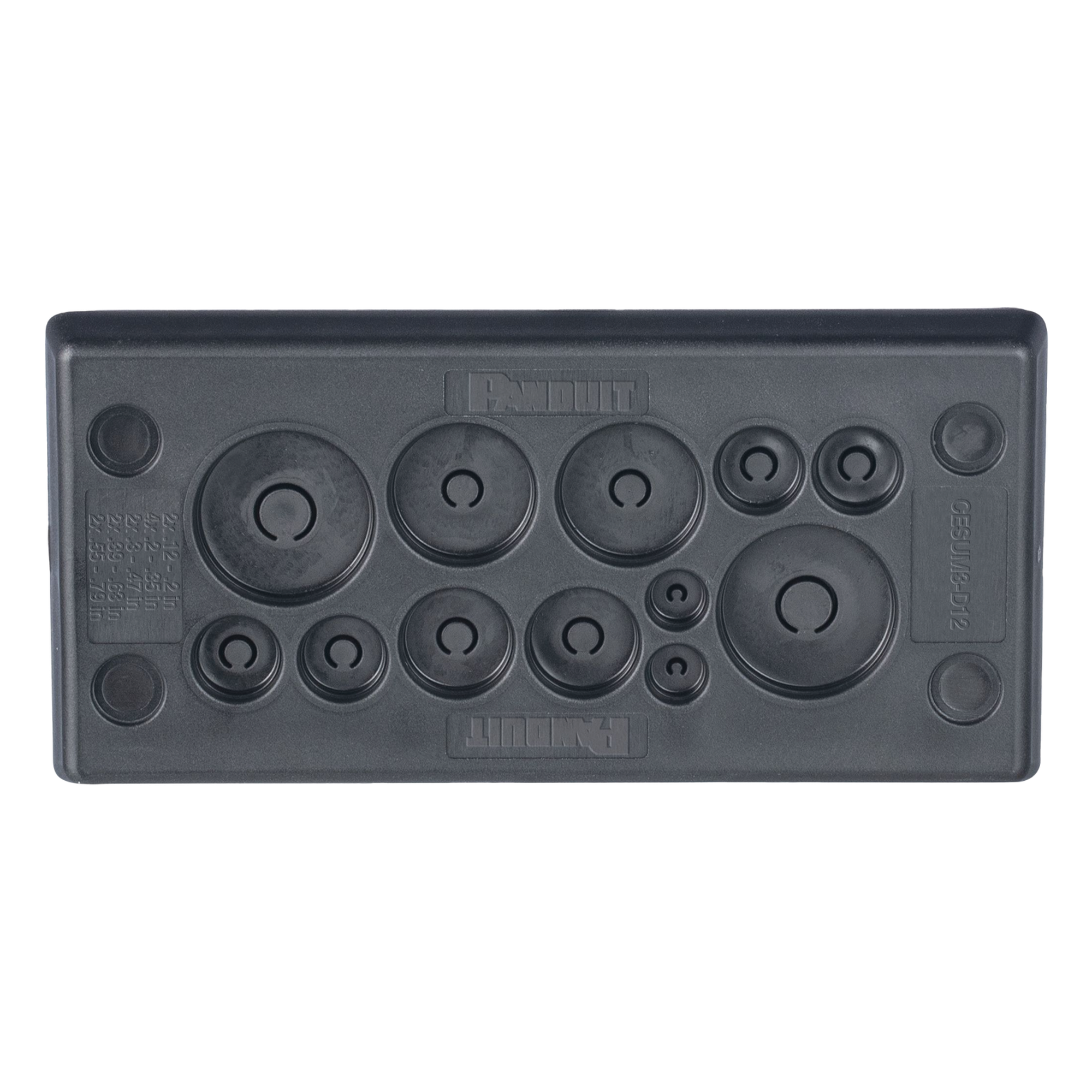Pasacables Rectangular de Membrana, IP66, 3.39" x 1.42", 12 orificios, para Cables no Terminados. Color Negro — PANDUIT · SKU CESUM3-D12