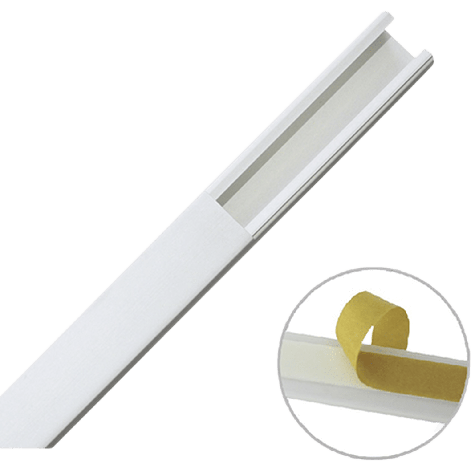 Canaleta color blanco de PVC auto extinguible de una vía, 20 x 17 mm tramo 6 pies, con cinta adhesiva (5201-21252)