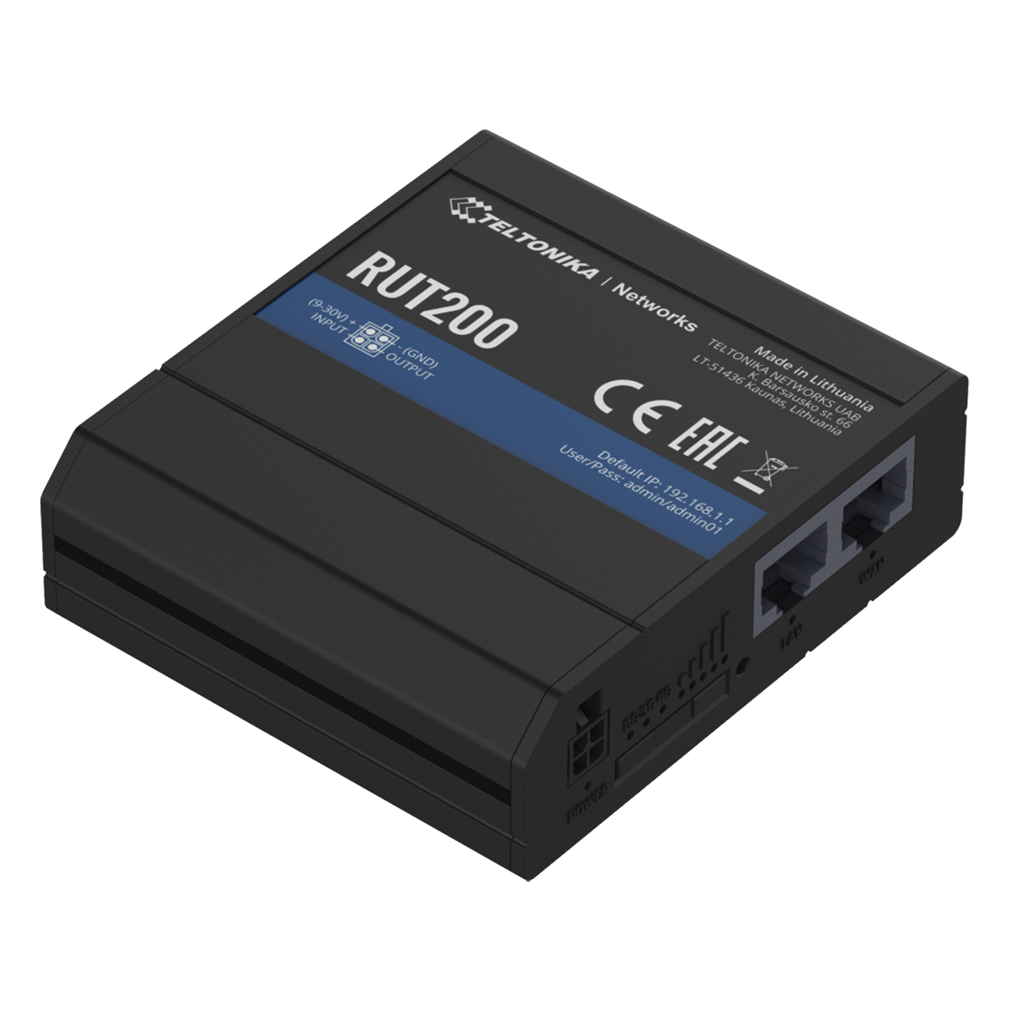 Router Industrial LTE 4G / 150 Mbps Cat 4 / 2 Puertos Ethernet / WiFi 2.4 GHz / Montaje DIN / -40°C a 75°C — TELTONIKA · SKU RUT200