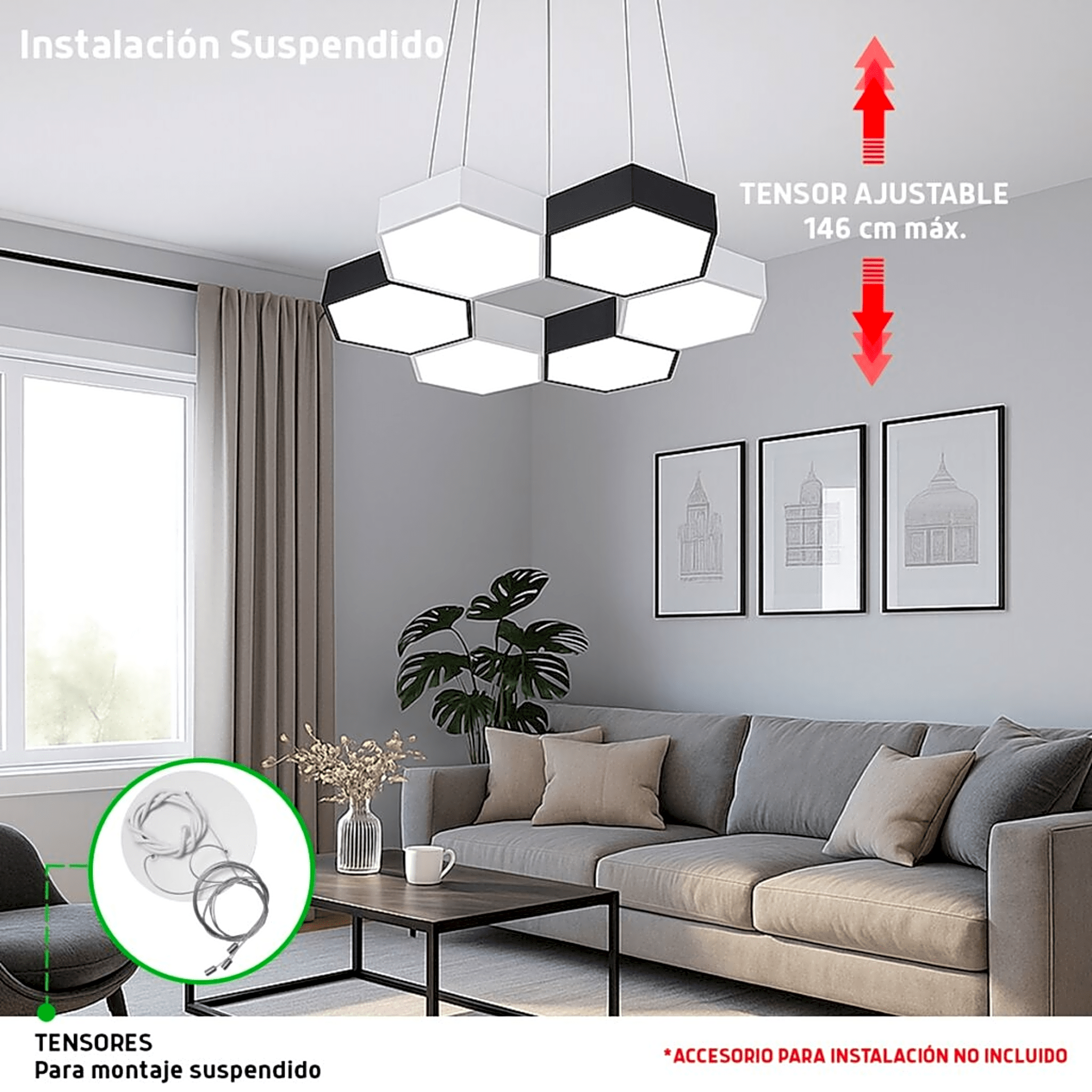 Lampara LED Poligonal de 18 W / 1 800 lm / 127-265V~50/60Hz / Acabado Blanco Mate / Angulo de Luz 140° / Dimensiones 230 x 60 mm (Largo y Alto) / Sobreponer /Luz Fría 6 500 K