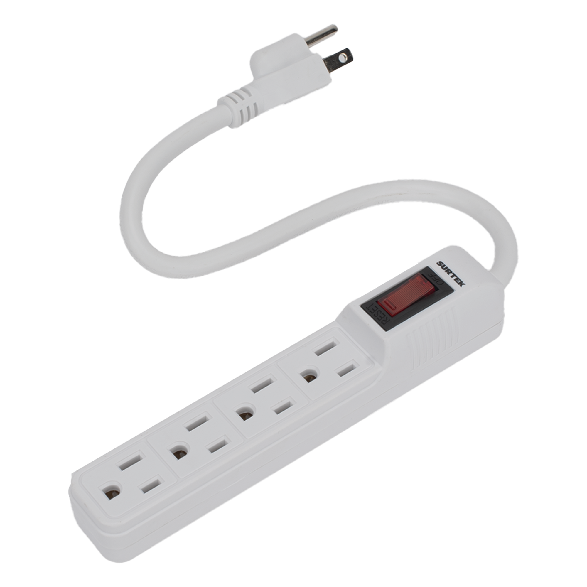 Multicontacto con cable 30 cm. 4 tomas 127 Vca línea, tierra, neutro 15 A max. — SURTEK · SKU SYS-136200