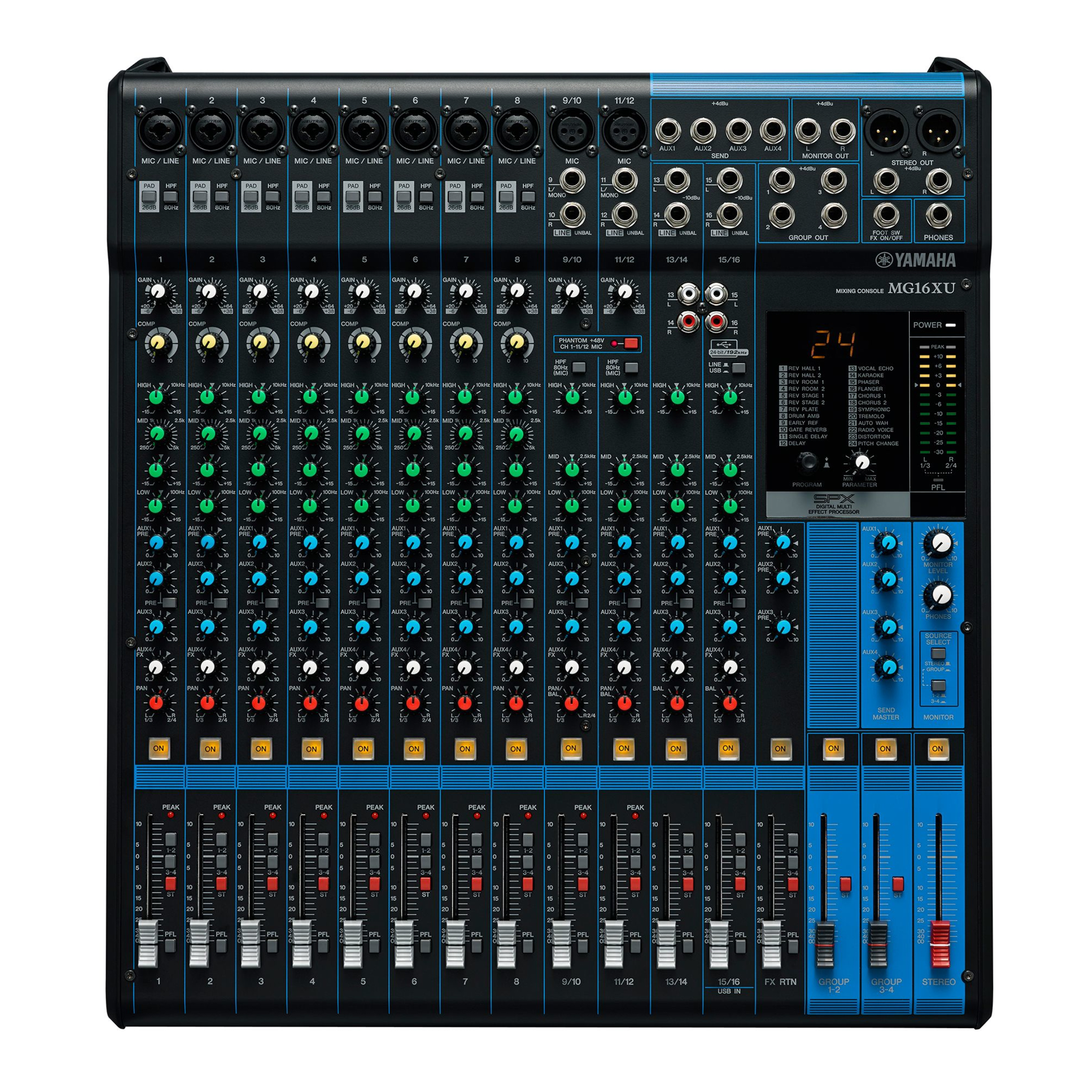 Mezcladora de Audio | 16 Canales | 10 Entradas de Micrófono | Entradas de Línea | Efectos | Interfaz USB