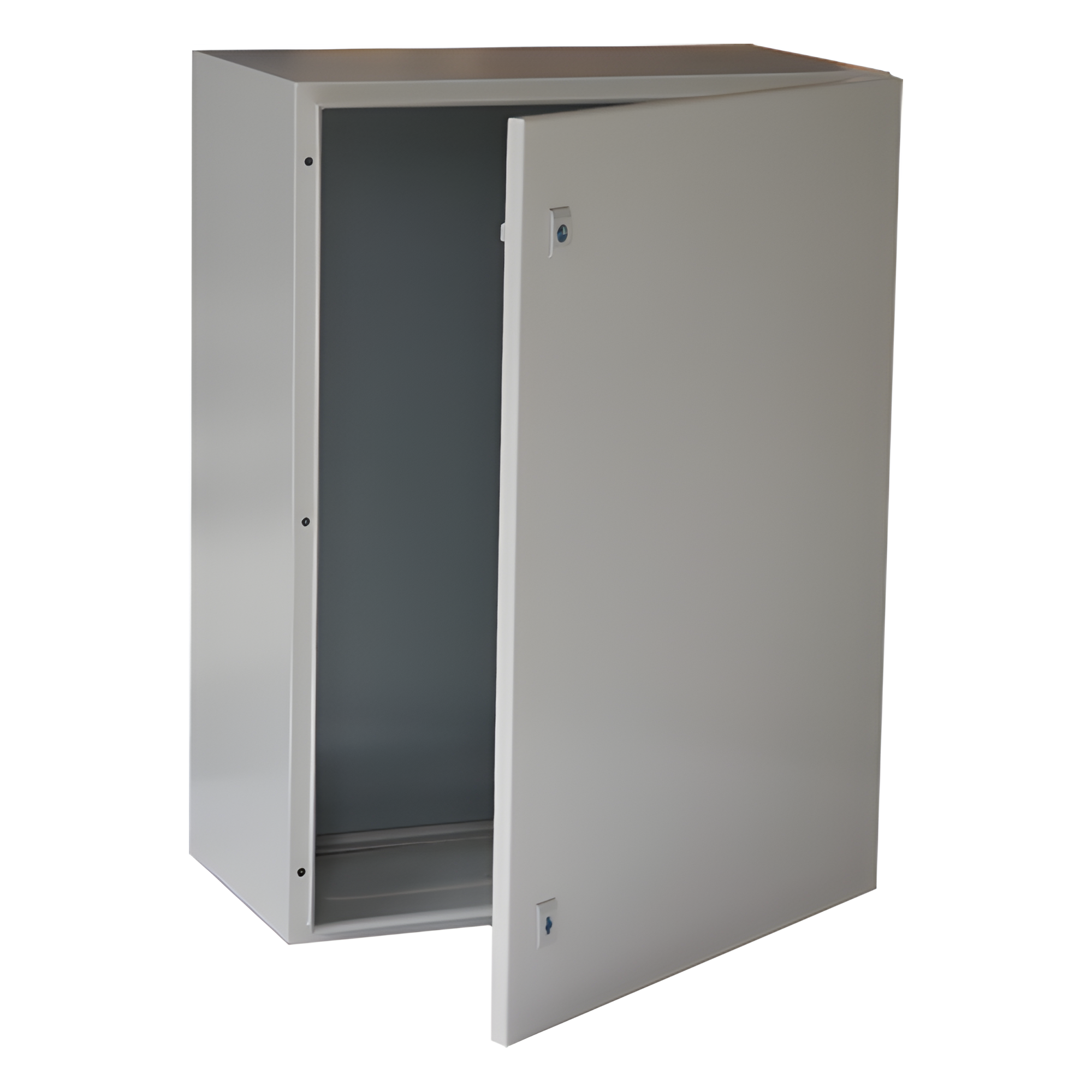 Gabinete de Acero IP66 Uso en Intemperie (600 x 800 x 300 mm) con Placa Trasera Interior Metálica y Compuerta Inferior Atornillable (Incluye Chapa y Llave T).