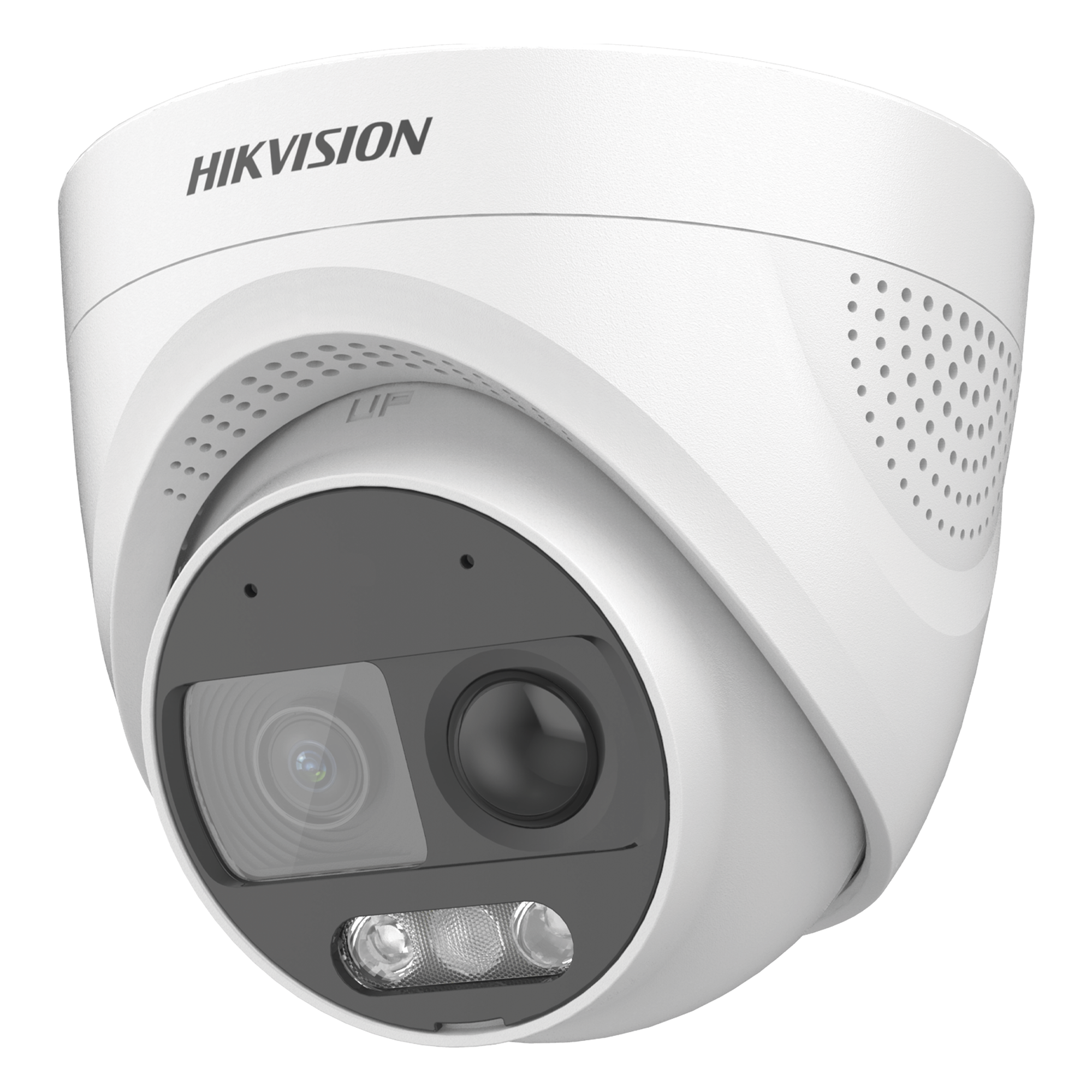 Turret TURBOHD 2 Megapixeles (1080p) / Imagen a color 24/7 / Lente 2.8 mm / Luz Blanca 20 mts / Exterior IP67 / WDR 130dB / Sensor PIR / Sirena Integrada / Estrobo ROJO - AZUL / Micrófono Integrado — HIKVISION · SKU DS-2CE72DF3T-PIRXOS