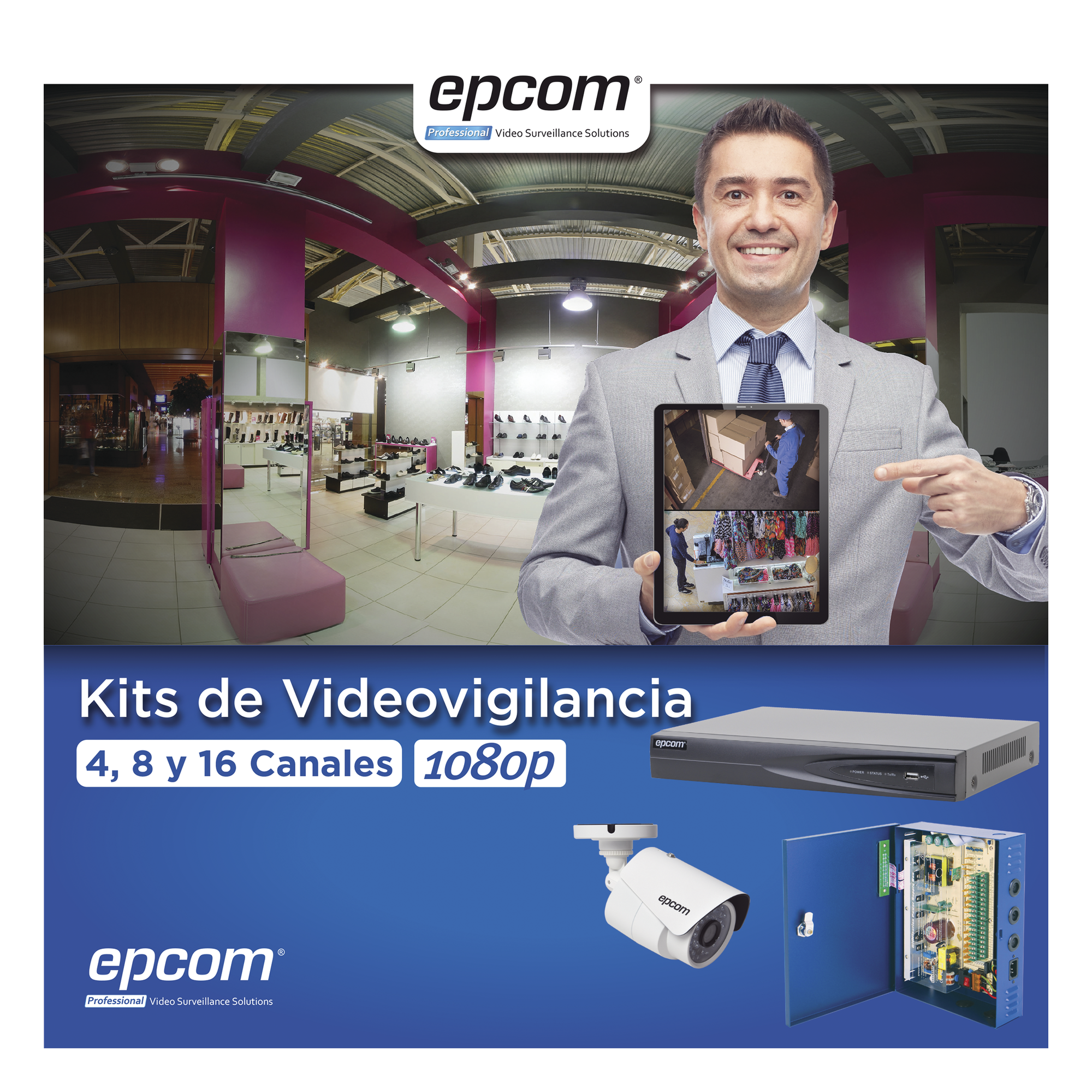 KIT TurboHD 1080p / DVR 16 Canales / 16 Cámaras Bala (exterior 2.8 mm) / Transceptores / Conectores / Fuente de Poder Profesional