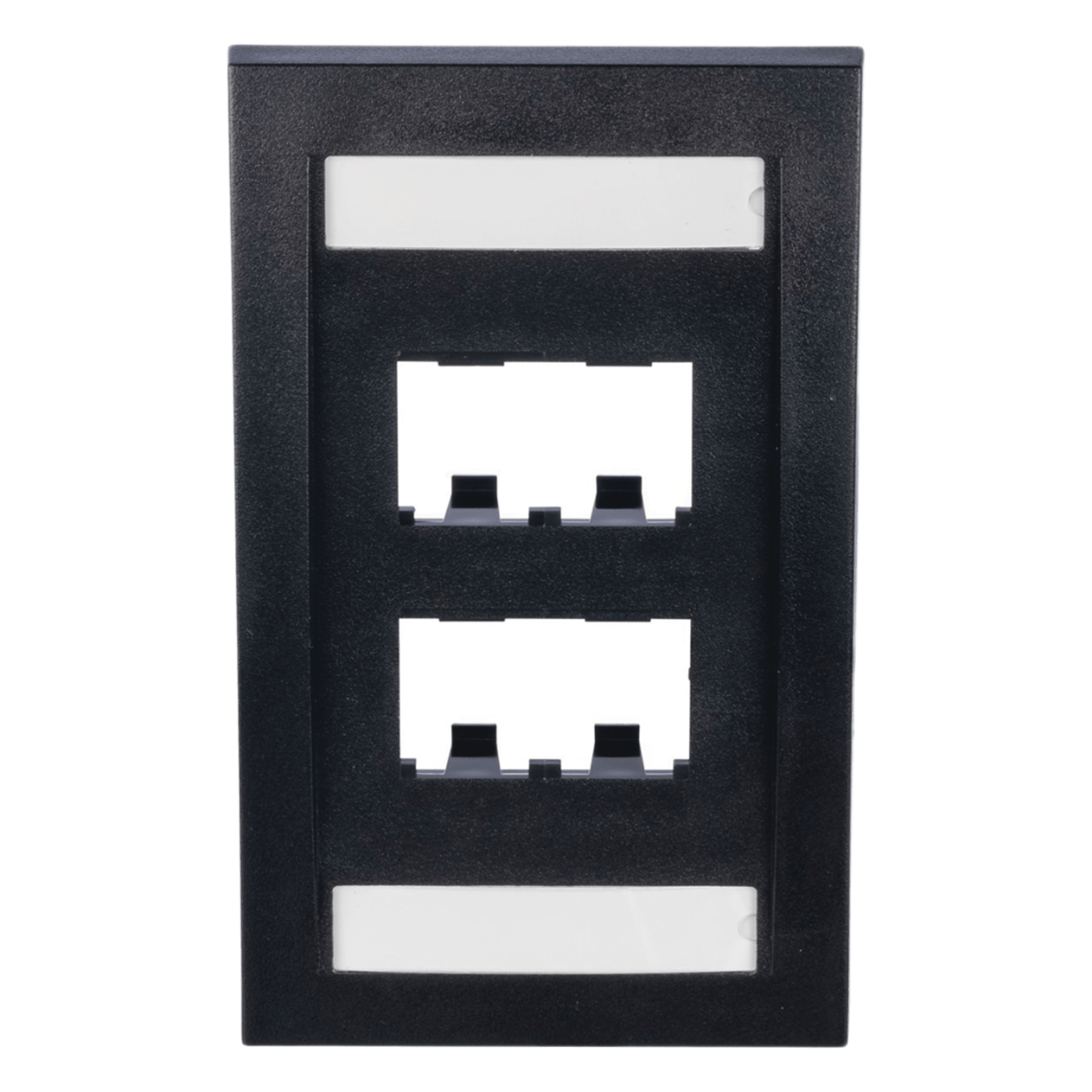 Placa de Pared Vertical Ejecutiva, Salida de 4 Puertos Mini-Com, Con Espacios Para Etiquetas, Color Negro — PANDUIT · SKU CFPE4BLY