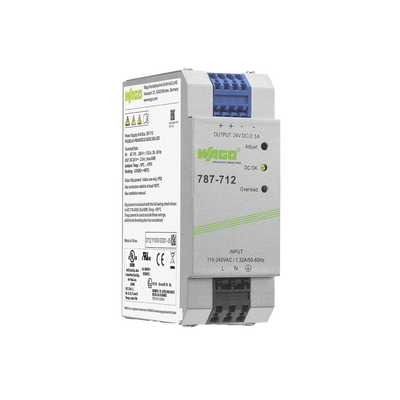Fuente de Alimentación / ECO / Monofásico / 24V DC / 2.5A / 60W / SELV-PELV / CAGE CLAMP® / Carril DIN — WAGO · SKU 787-712