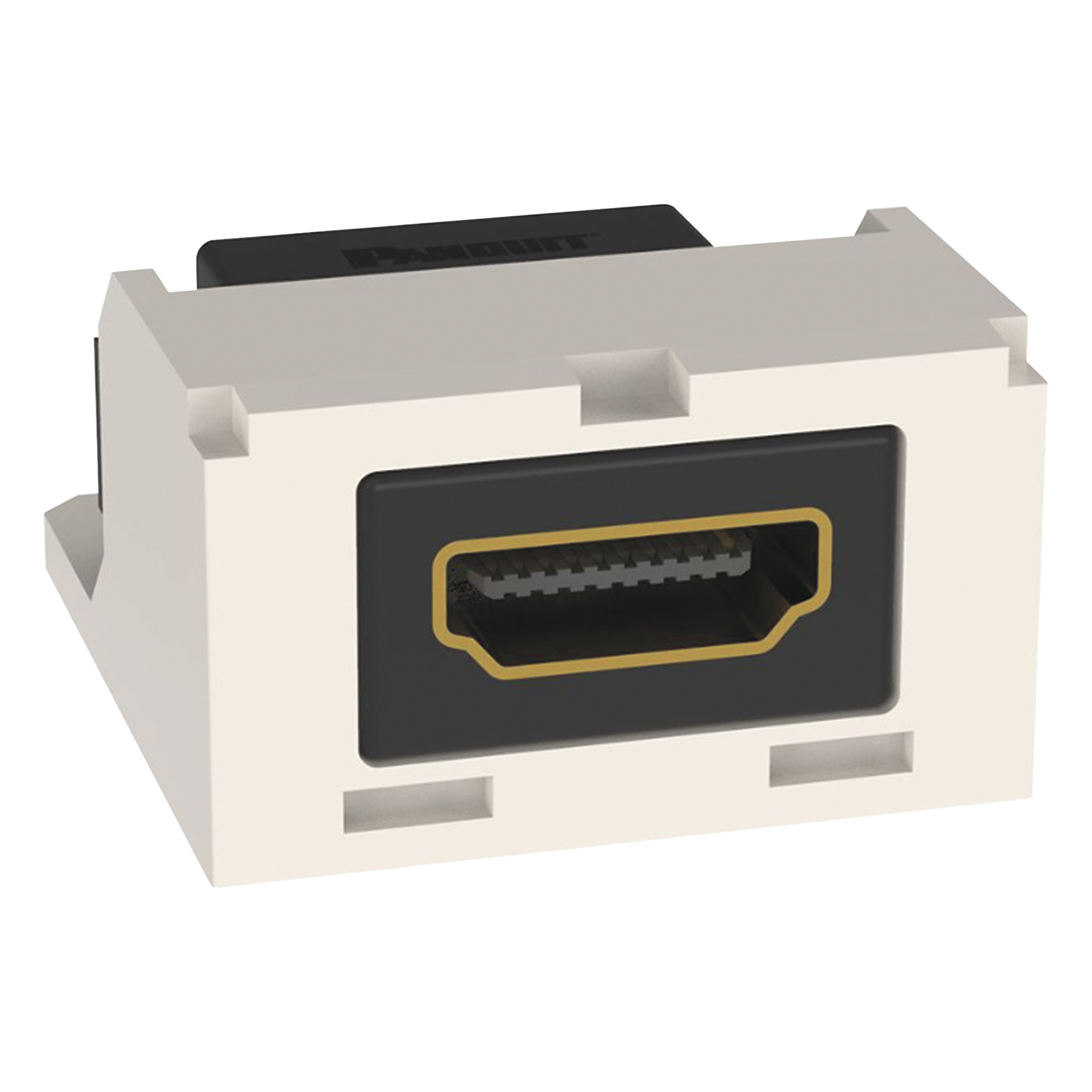 Módulo Acoplador HDMI 2.0 / Tipo-A Hembra-Hembra / Categoría 2 / 2 Espacios Mini-Com / 1.37 x 1.13 x 0.72 in (34.85 x 28.70 x 18.29 mm) — PANDUIT · SKU CMHDMIIW