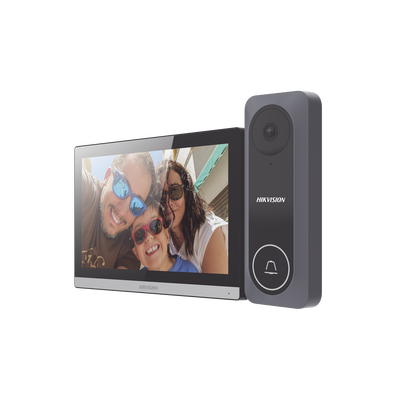 Kit de Videoportero Hibrido TurboHD con Pantalla LCD touch de 7" Wi-Fi / Frente de Calle para Exterior de Policarbonato / 720p (1 Megapíxel )130° de Visión (Gran Angular) / Llamada a App Hik-Connect — HIKVISION · SKU DS-KIS312-P