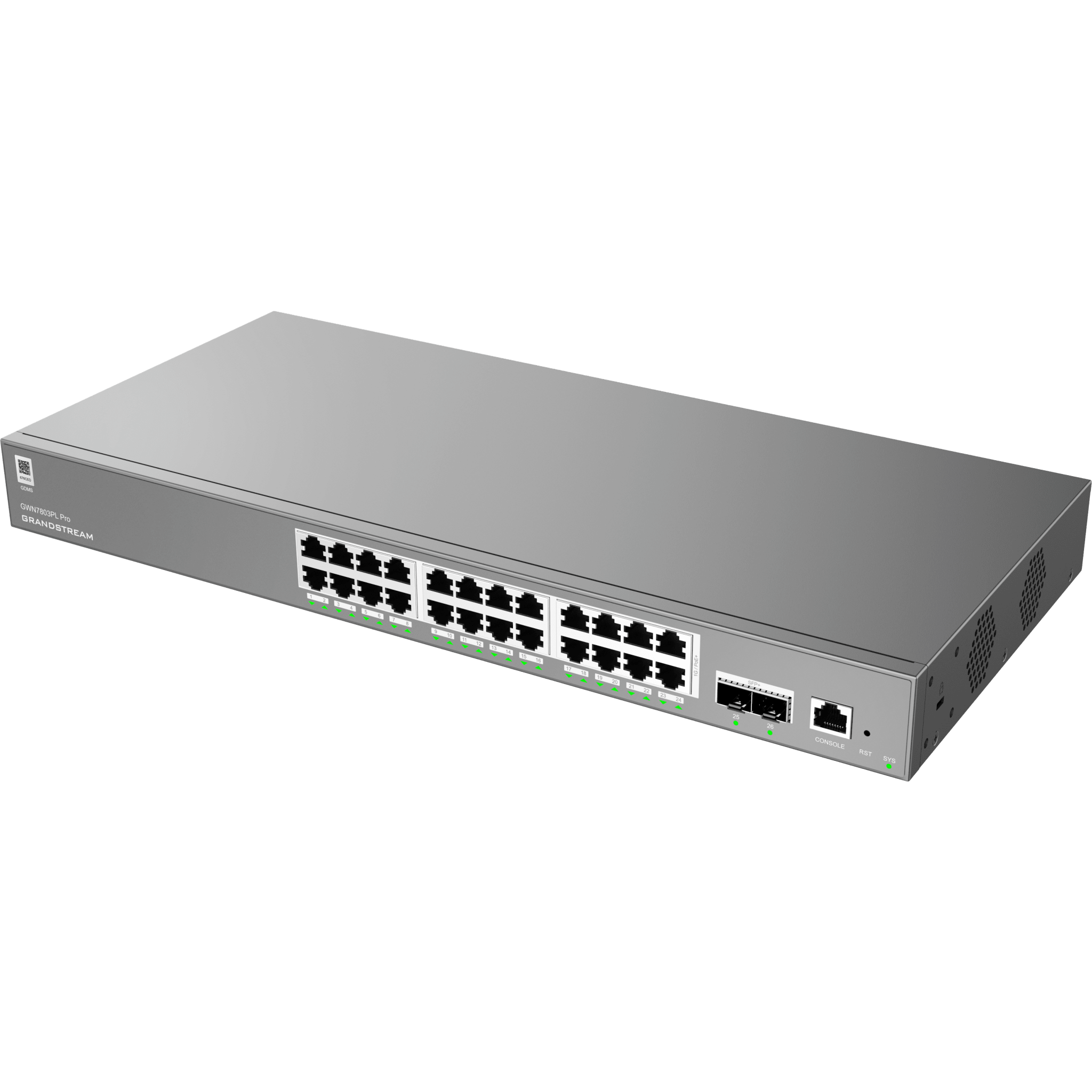 Switch de Red Empresarial L2++ / Serie GWN7800 Pro / 24 Puertos Gigabit PoE 250W / 2 Puertos SFP+ / Gestión Cloud GDMS / VLAN 4K / QoS Avanzado / Seguridad Integral