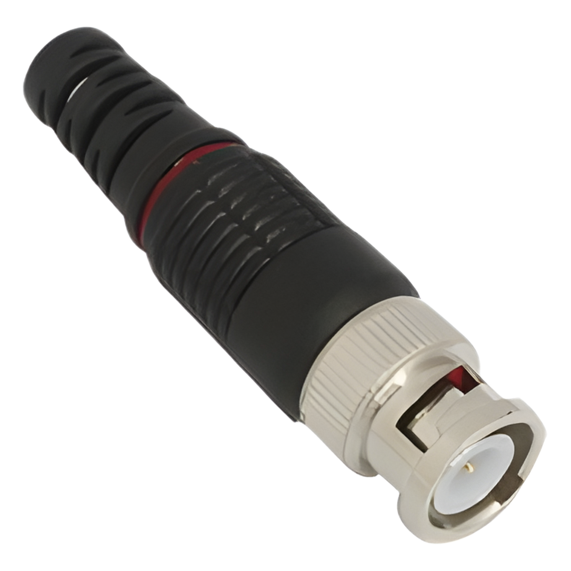 Conector BNC macho en 75 Ohm con Base de Alivio Plástica Negra para Cable Coaxial RG-59/ Níquel/ Oro / Teflón. — EPCOM TITANIUM · SKU TT-RG-97