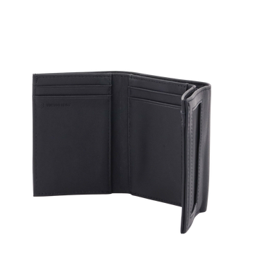 Cartera Athens Negra de Piel con Compartimento de Micromalla para ID. Doblable en 3 Partes con Divisor de Billetes. Pocket Wallet