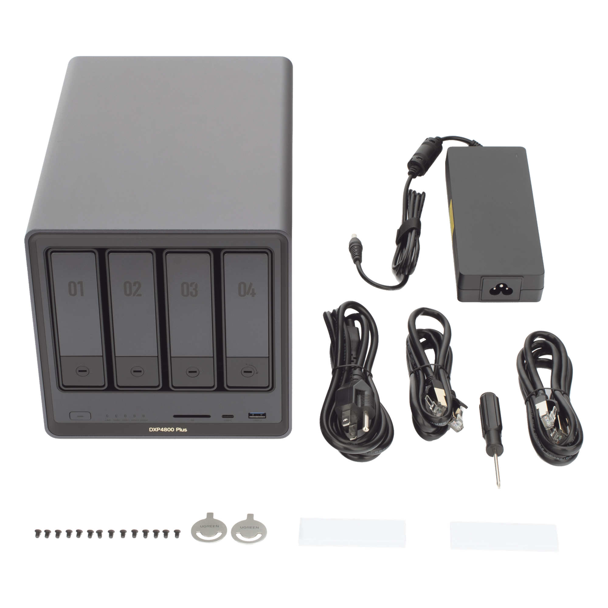 NAS UGREEN NASync DXP4800 Plus / Procesador Intel Pentium Gold 8505 5 Núcleos / 4 Bahías SATA + 2 M.2 NVMe PCIe 4.0 / 8GB DDR5 Expandible a 64GB / 10GbE + 2.5GbE / USB 3.2 Gen 2 Tipo C / HDMI 4K / Sistema Almacenamiento Conectado Red