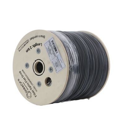 Carrete de 2 km de Fibra Óptica Drop Plana, Interior/Exterior G.657A2 Monomodo de 2 Hilos (Bifibra), Dieléctrica, Forro Negro, (No Soporta Conectores Mecánicos)