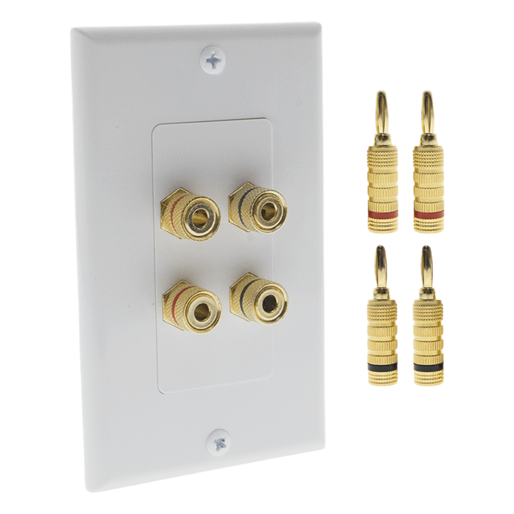 KIT 1 Placa de Pared + 2 Pares Conectores Banana (Rojo+Negro) | Postes de Unión Tipo Banana | Conexión para 2 Altavoces | Fácil Instalación | Conectores Chapados en Oro — EPCOM PROAUDIO · SKU EPWP2SKIT