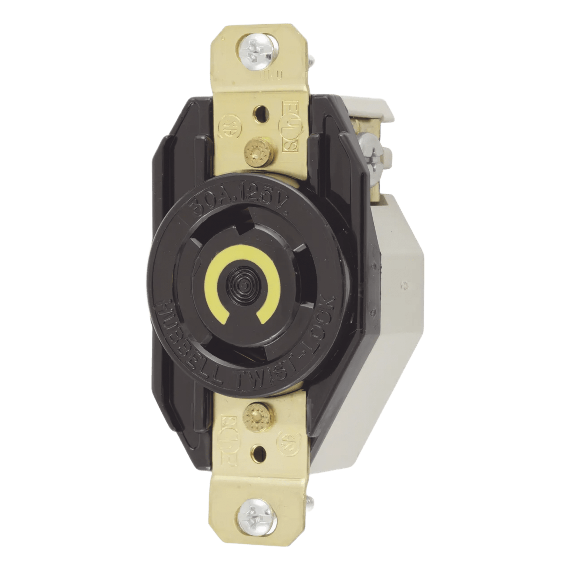Receptáculo de Media Vuelta Industrial 30 A 125 V CA 2 Polos 3 Hilos (Nema L5-30R) Color Negro — HUBBELL · SKU HUB-HBL-2610