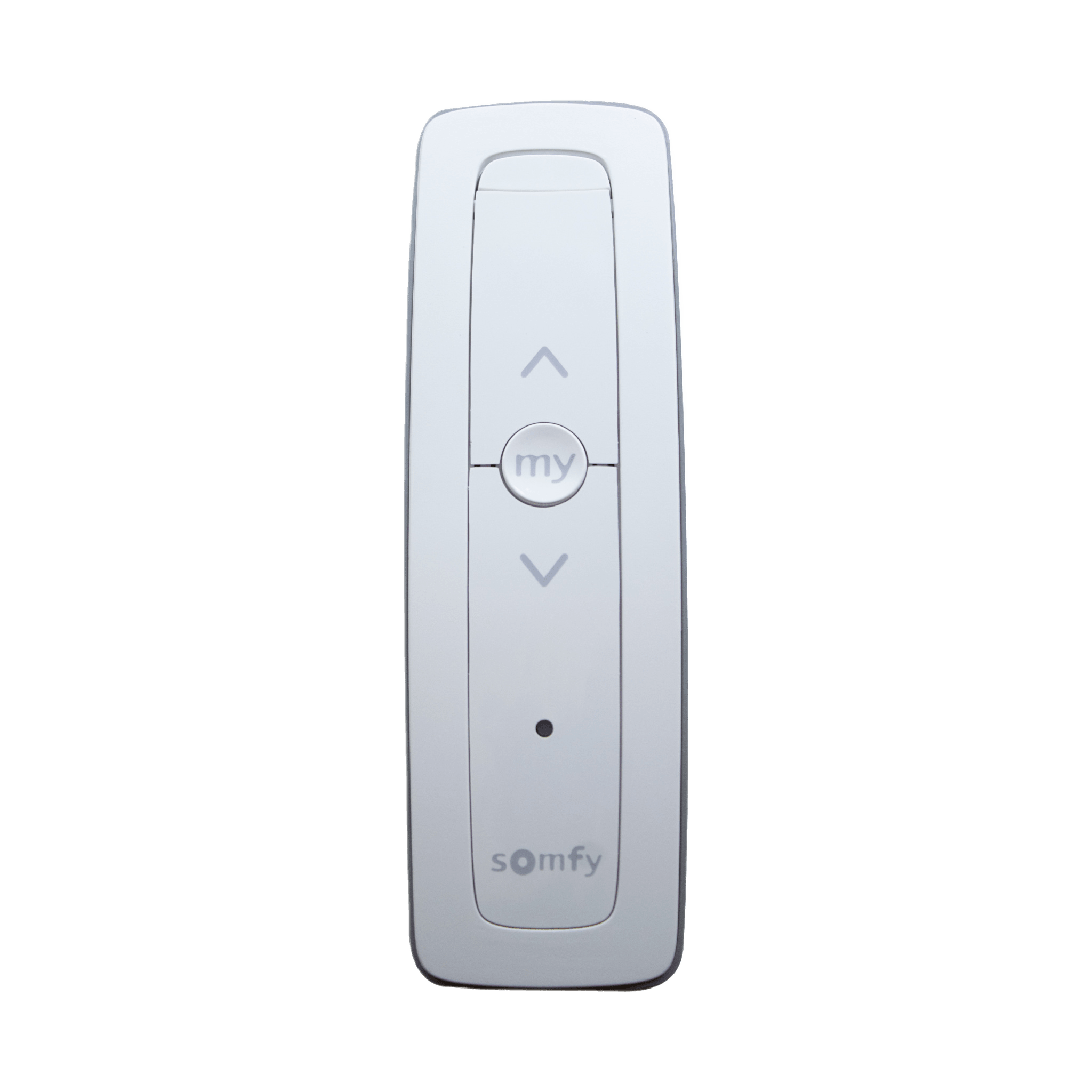 Control remoto 1 canal para motores de persiana Somfy con señal inalámbrica, instrucciones: sube, baja y detener, con posición favorita programada.