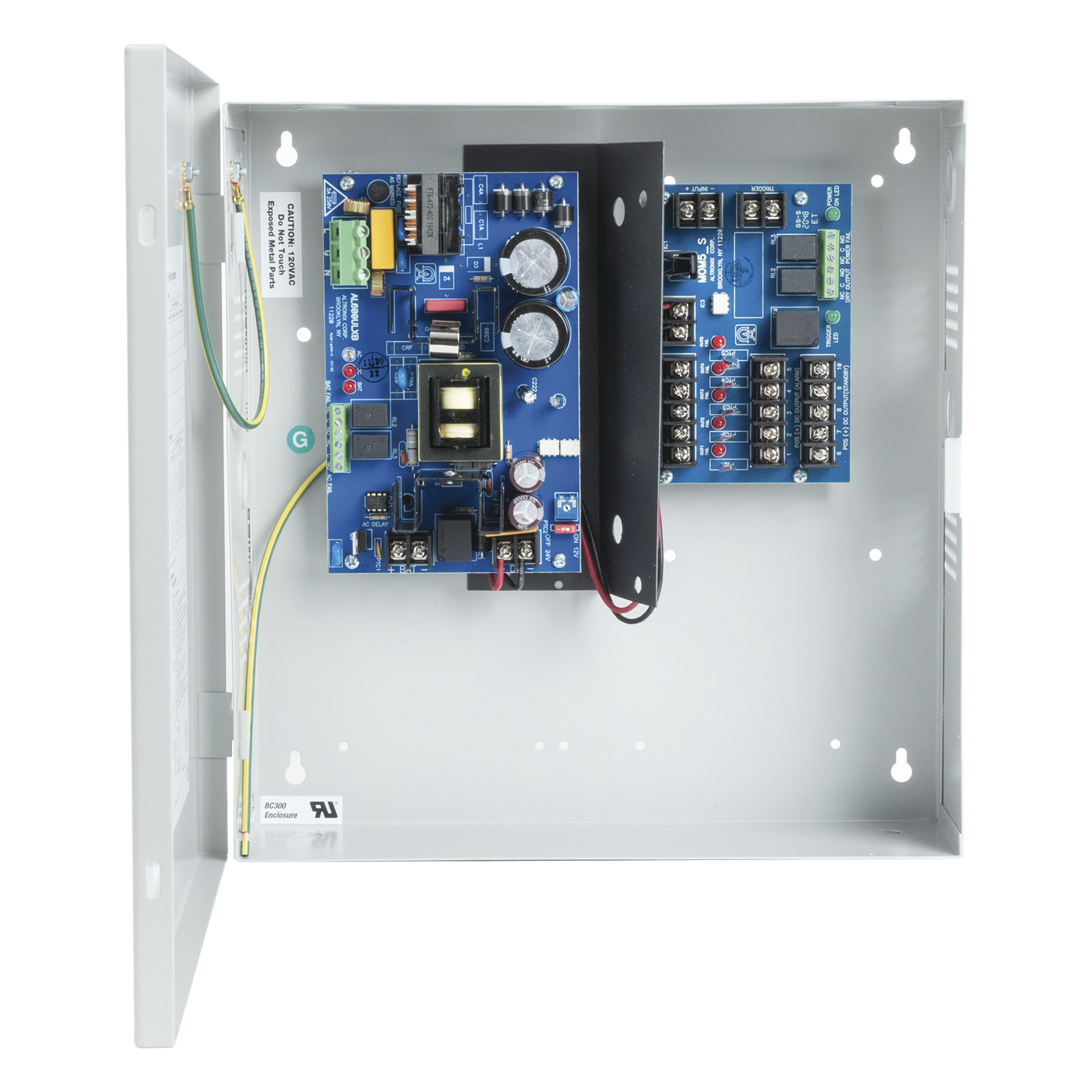 Fuente de Poder con Respaldo, 12 o 24 Vcc, 6 A, 72 W, 5 Salidas, Entrada 115 Vca, Para Control de Acceso y CCTV — ALTRONIX · SKU AL-600-ULM