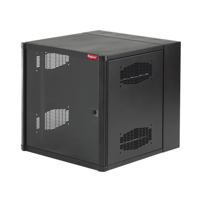 Gabinete AccessPlus de 12 UR Montaje en Pared de 19in, Rieles Numerados y Roscados #10-32, Puerta con Ventana de Seguridad, 600 mm de Ancho, 637 mm de Profundidad, Color Negro