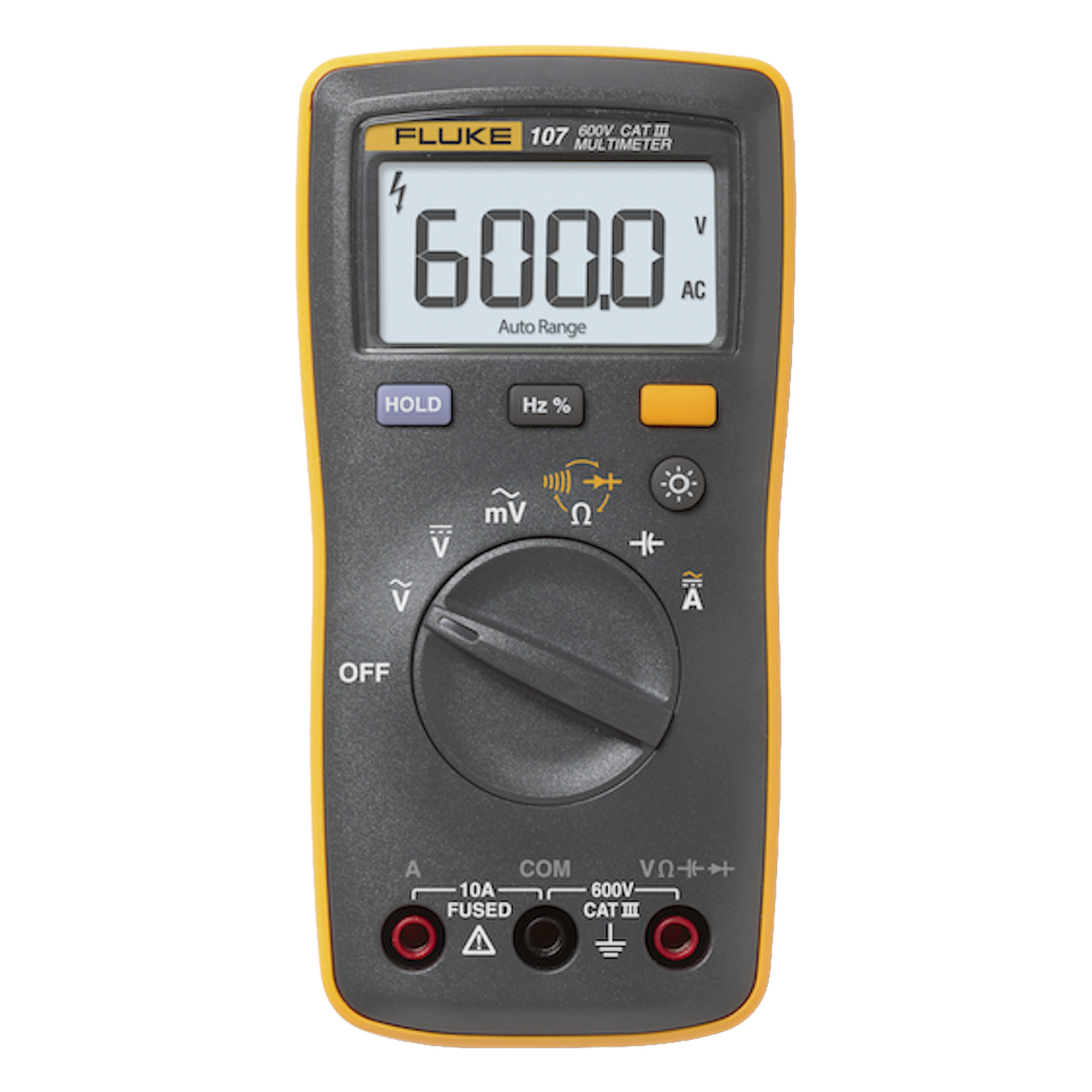 Multímetro Digital de Tamaño Compacto, Para Medición de Corriente y Tensión, Uso con Voltaje Máximo de 600 V, Pantalla LED Retroiluminada — FLUKE · SKU FLUKE-107ESP