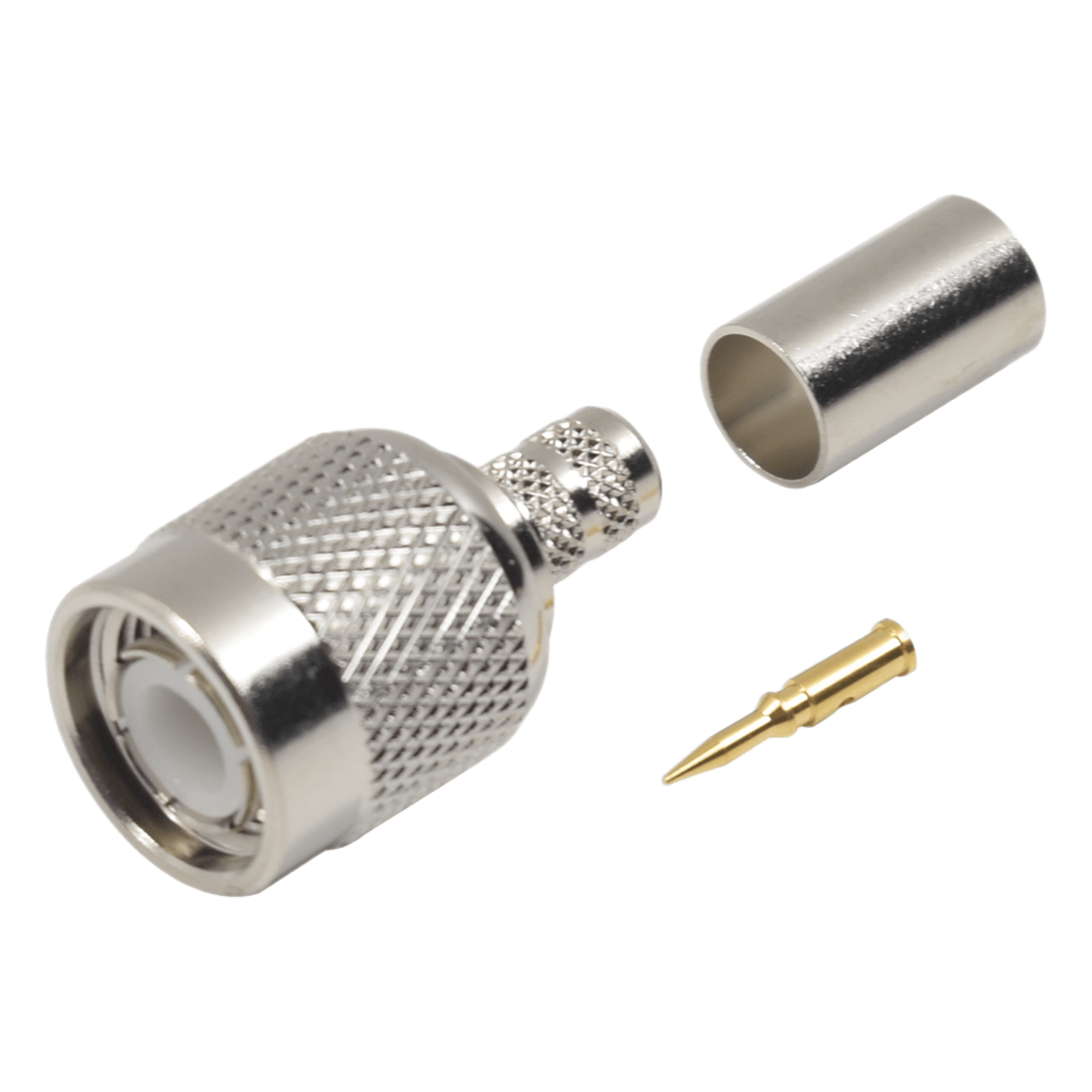 Conector TNC Macho de Anillo Plegable para Cables RG-58/U, LMR-195, Níquel/ Oro/ Delrin. — RF INDUSTRIES,LTD · SKU RFT-1202-2