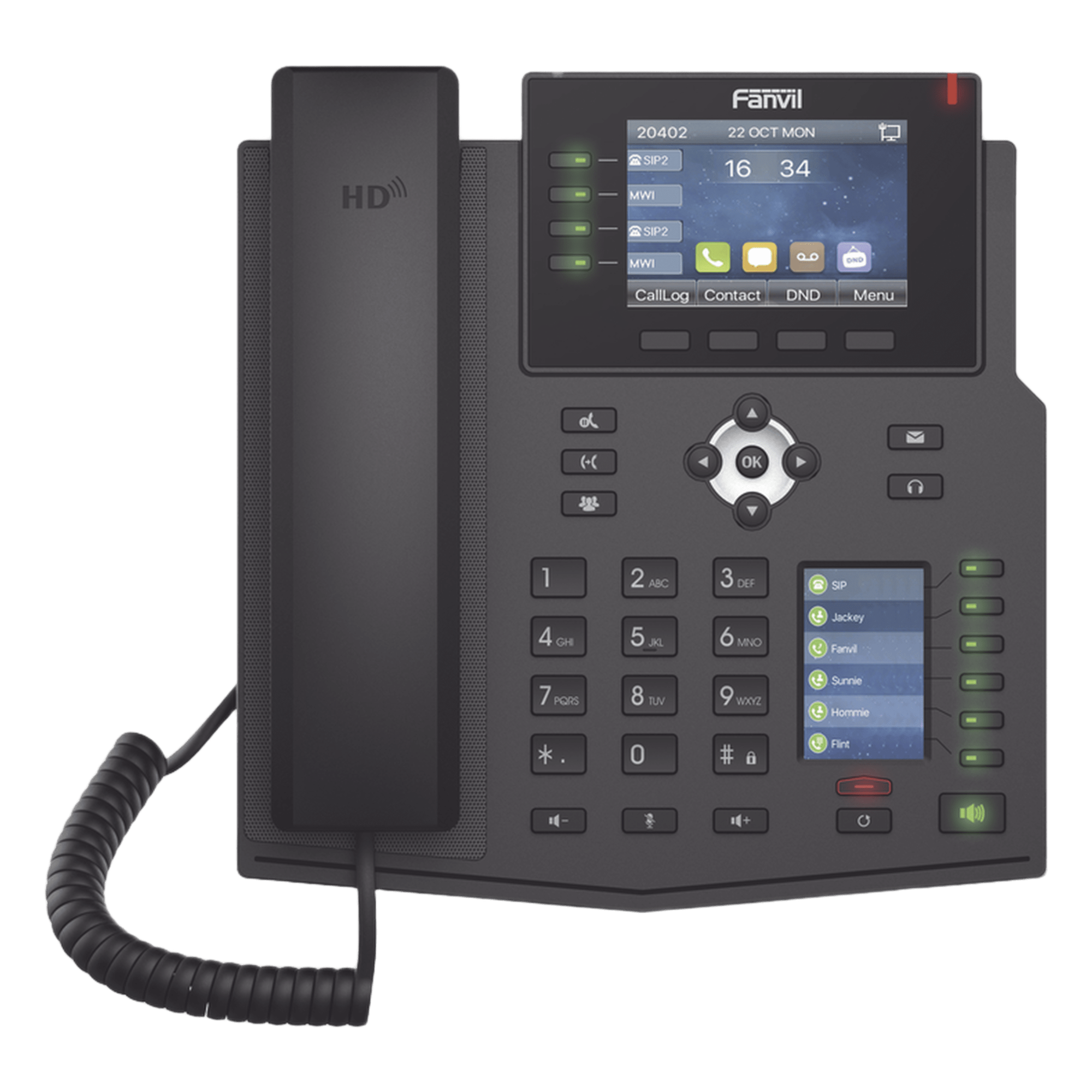 Teléfono IP Empresarial con Estándares Europeos, 16 líneas SIP con pantalla LCD a color 3.5", 30 teclas DSS/BLF, puertos Gigabit, IPv6, Opus y conferencia de 3 vías, PoE/DC — FANVIL · SKU X5U