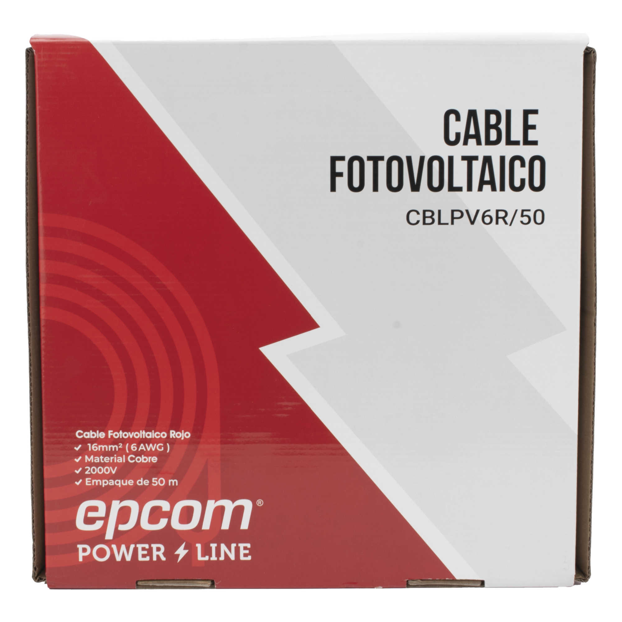 Cable Fotovoltaico Rojo / 16 mm² ( 6 AWG) / Material COBRE / 2000V / Rollo de 50 m