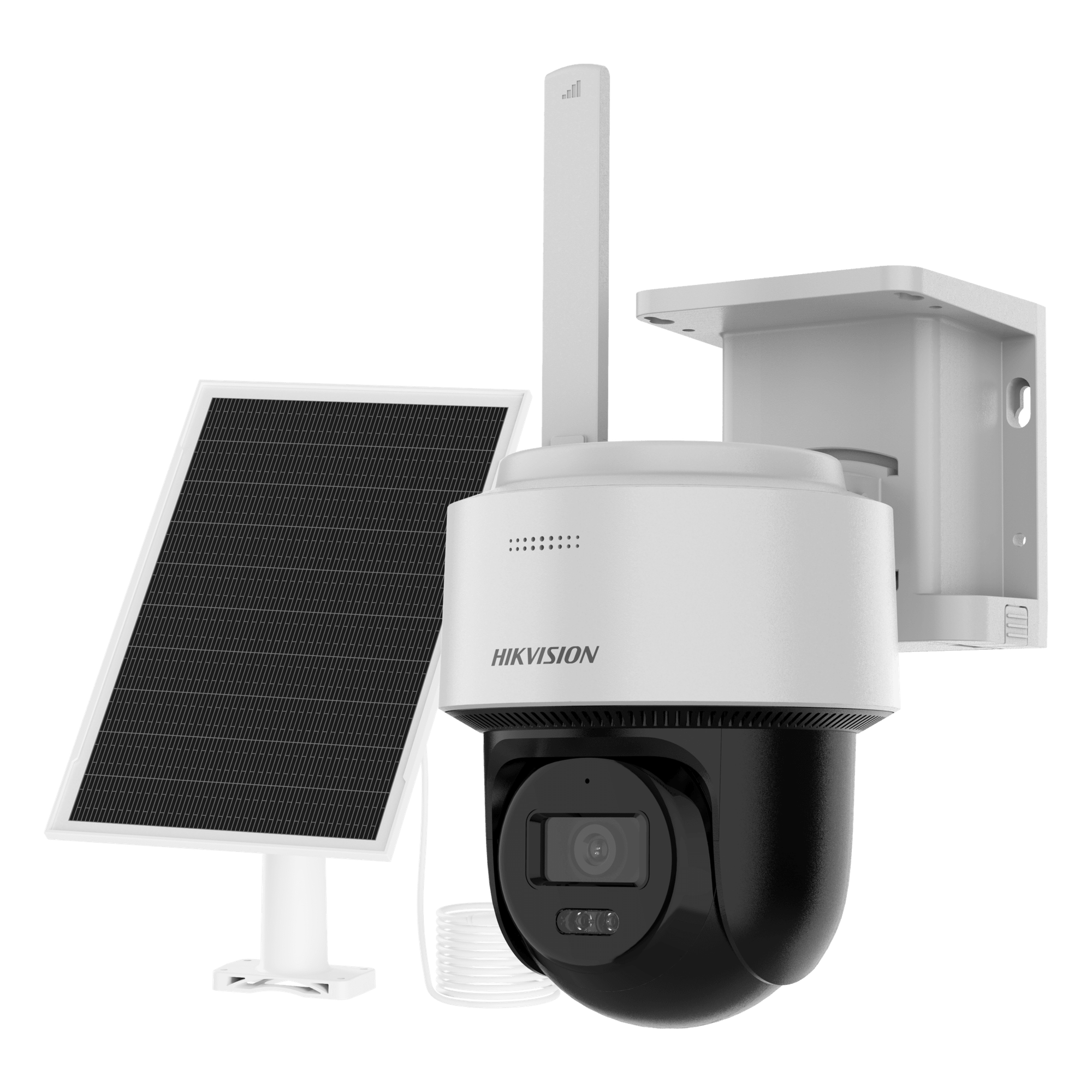 Kit Solar IP All in One / AOV / PT IP 4 Megapixel / Lente 2.8 mm / Panel Solar + Batería de Litio 9000 mAh / 4G LTE / Audio Bidireccional / Dual Light 30 m / IP66 / Micro SD — HIKVISION · SKU DS-2CFSP4/4G/LA