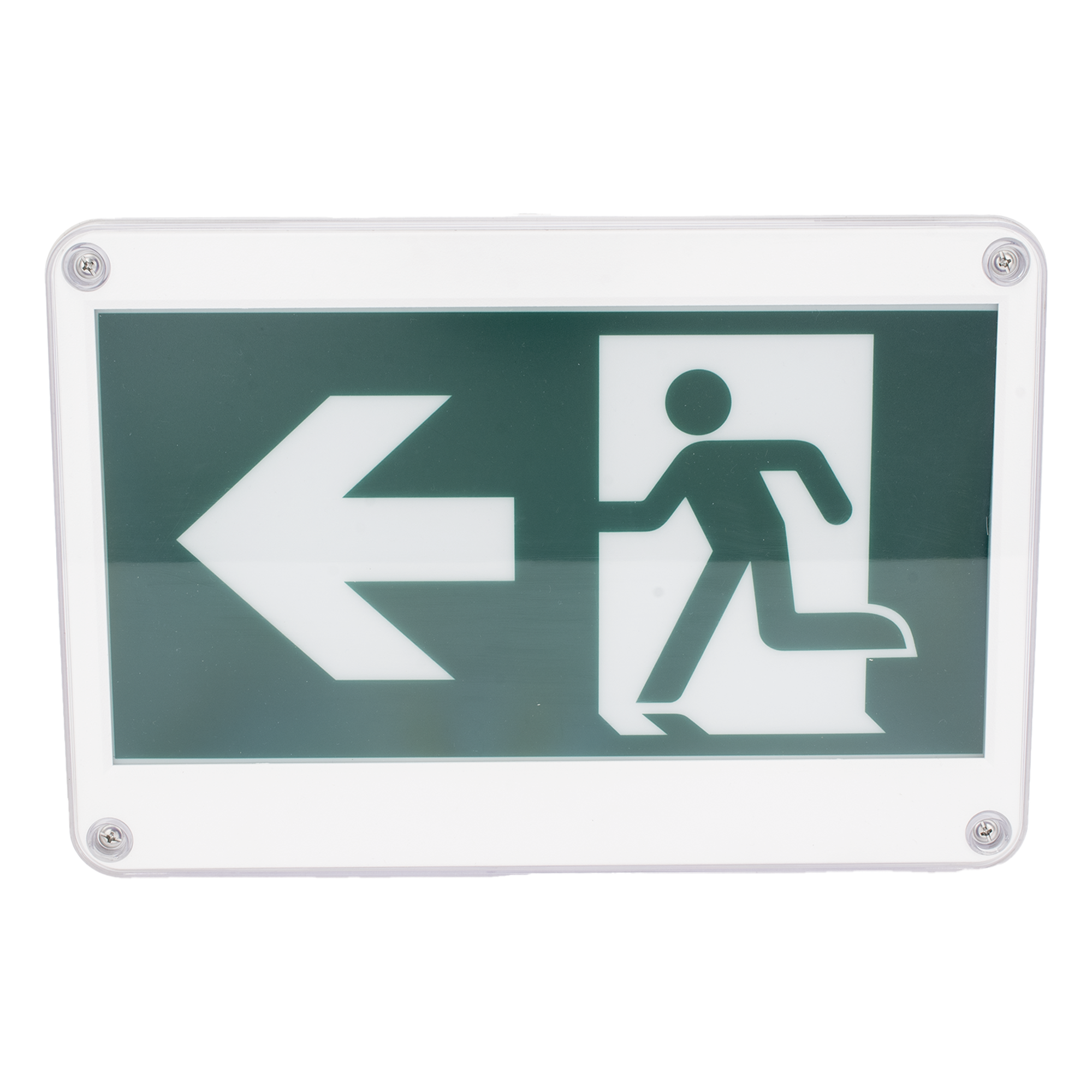 Letrero EXTERIOR de Señalización salida "Hombre Corriendo"/ Alto brillo / Uso en pared, lateral o techo / Batería de Respaldo Incluida con hasta 120 minutos de duración — SFIRE · SKU SF-WSC