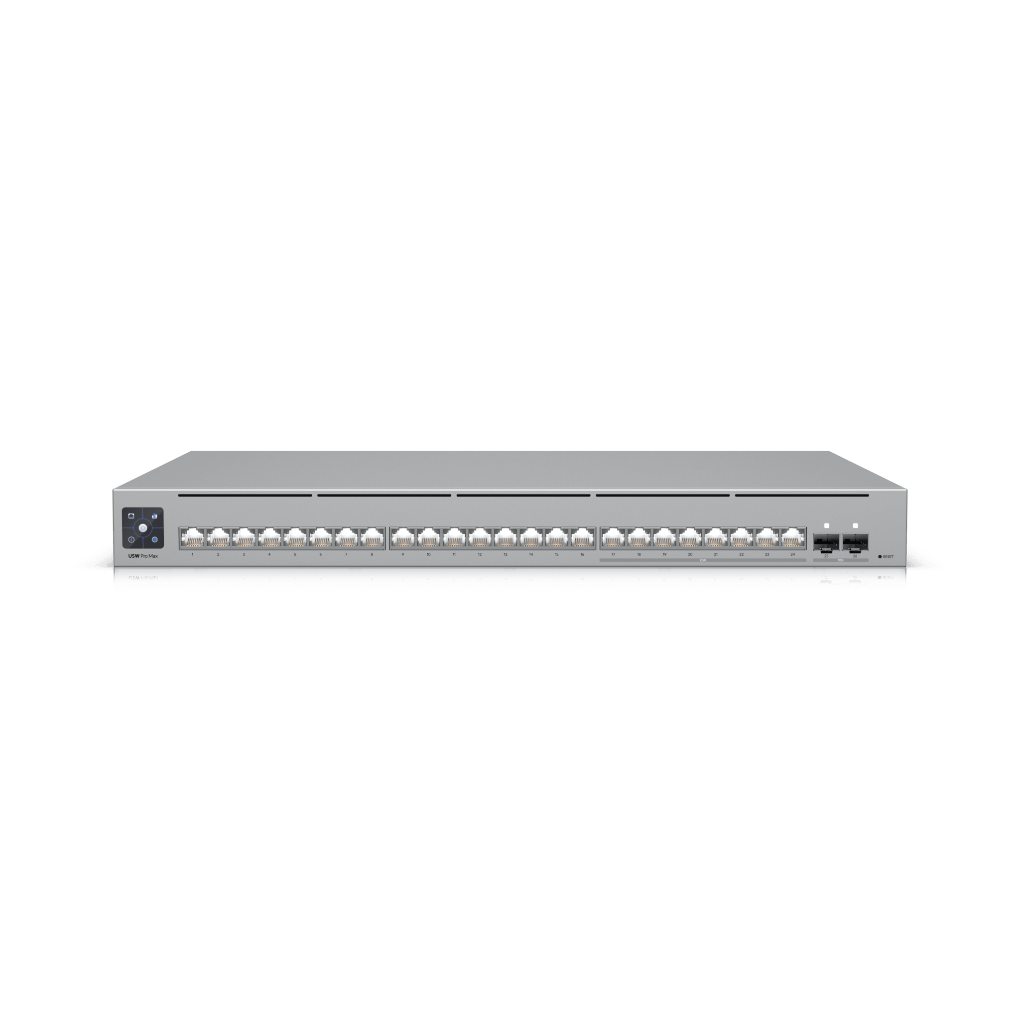 UniFi Switch Pro Max 24 – Switch Capa 3 con 24 Puertos (8 × 2.5 GbE y 16 × 1 GbE), 2 Puertos SFP+ 10G y Pantalla Informativa Integrada