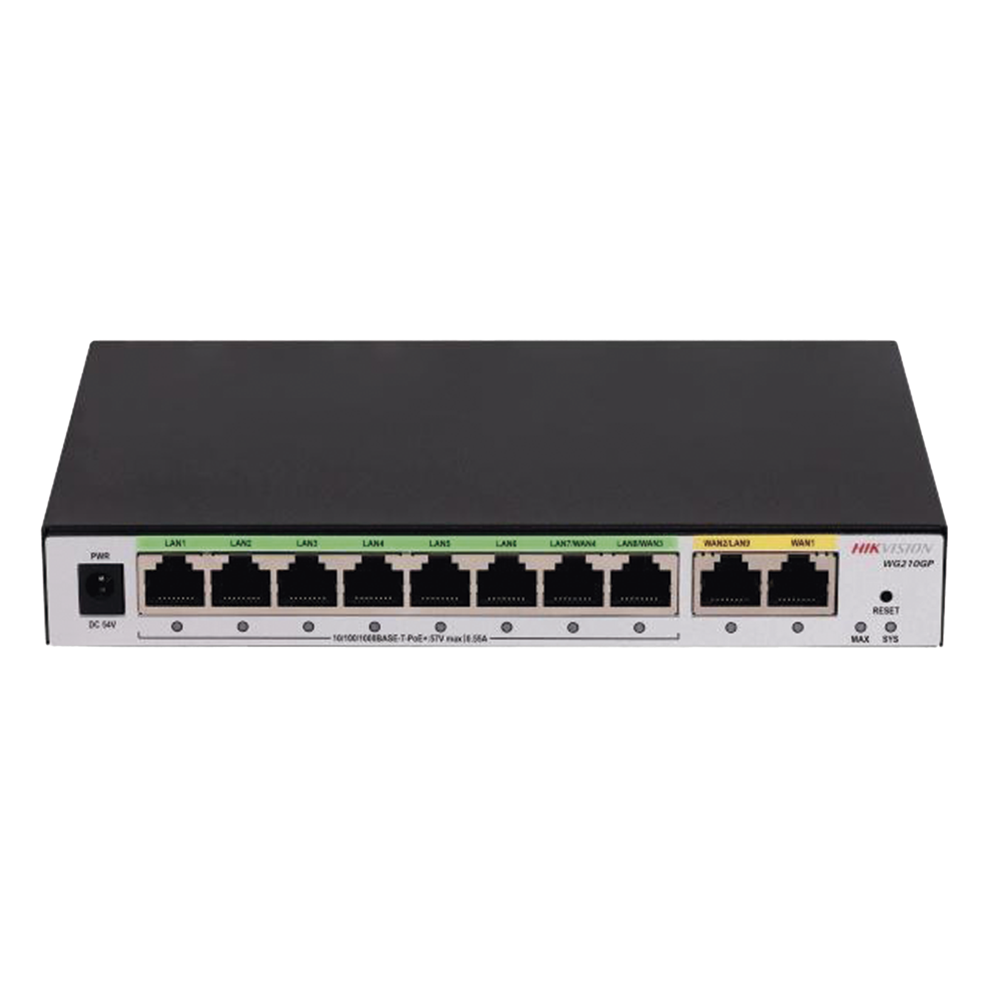 Router Gigabit PoE+ / Ideal para Access Point (AP) / 8 Puertos Gigabit PoE+ / 2 Puertos WAN / Hasta 200 clientes — HIKVISION · SKU DS-3WG210GP-SI